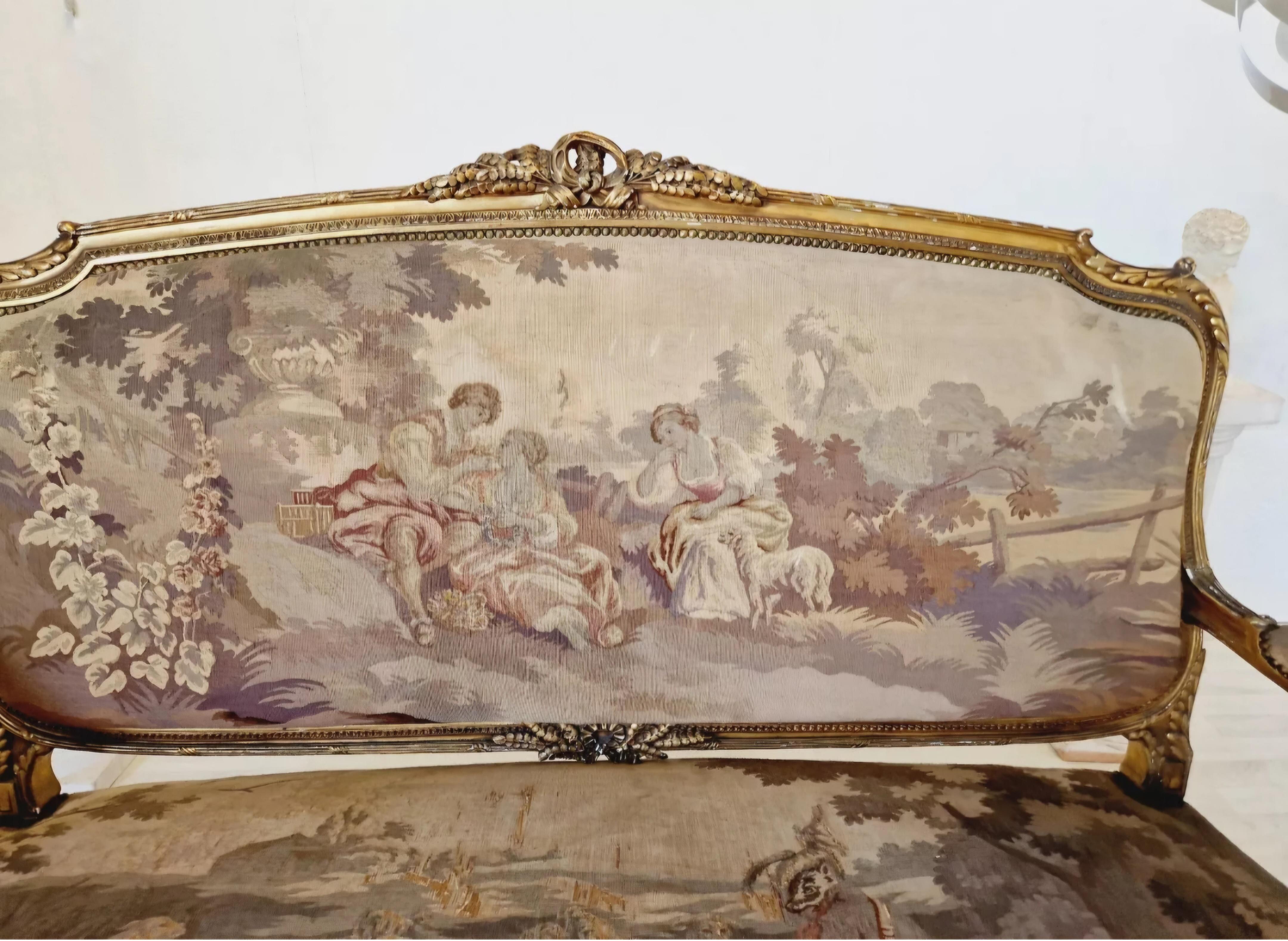 Ensemble de salon français ancien en tapisserie d'Aubusson Louis XV en vente 6