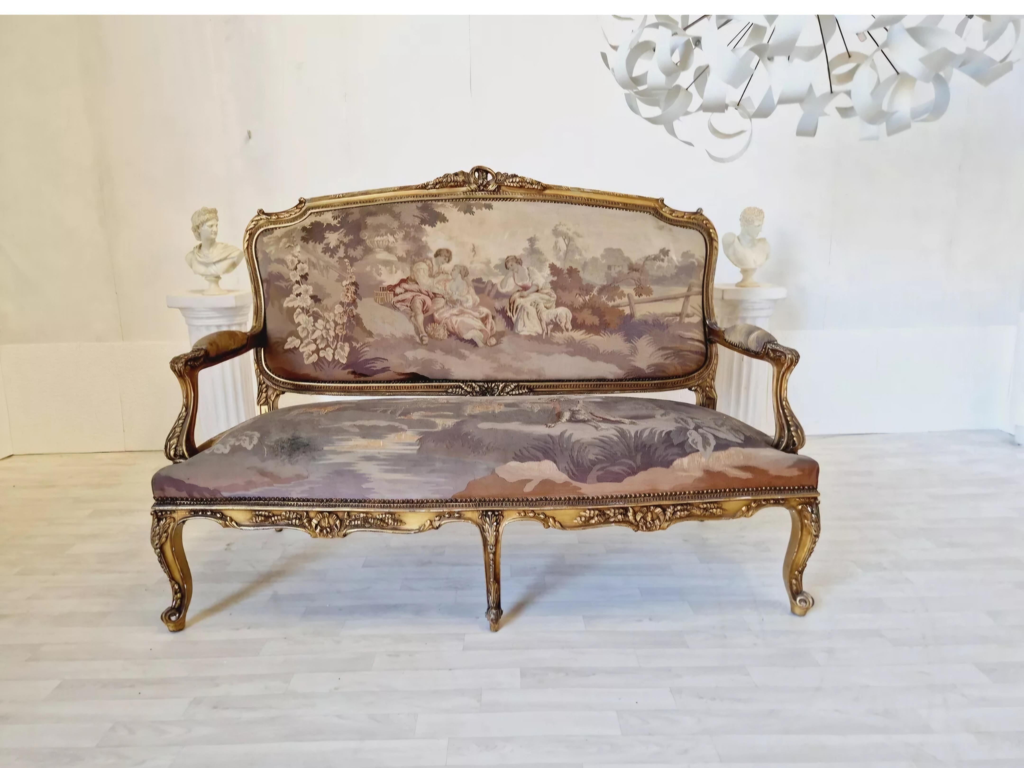 Français Ensemble de salon français ancien en tapisserie d'Aubusson Louis XV en vente
