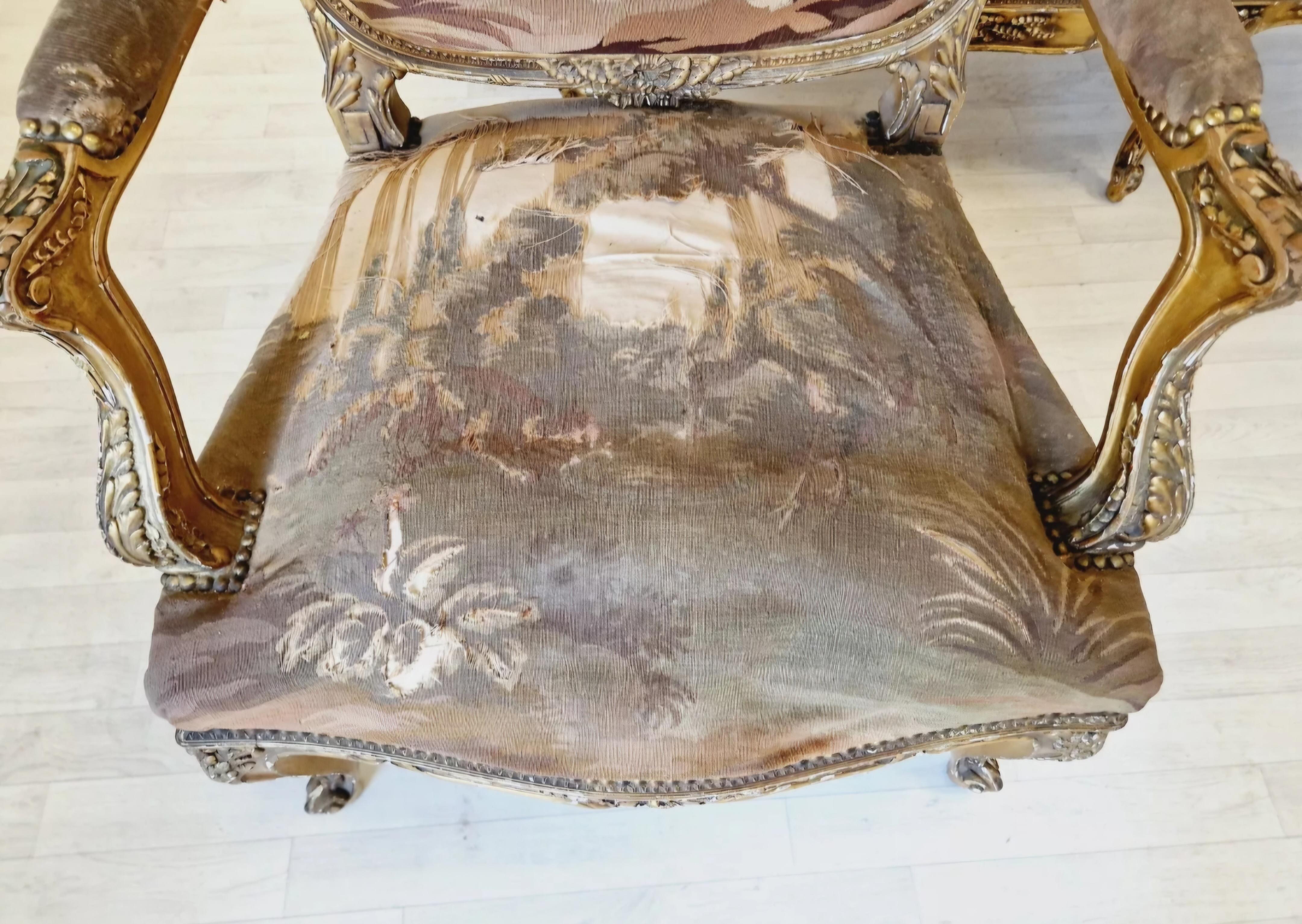 Tapisserie Ensemble de salon français ancien en tapisserie d'Aubusson Louis XV en vente