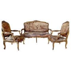 Antique French Aubusson Tapestry Set da salotto Luigi XV