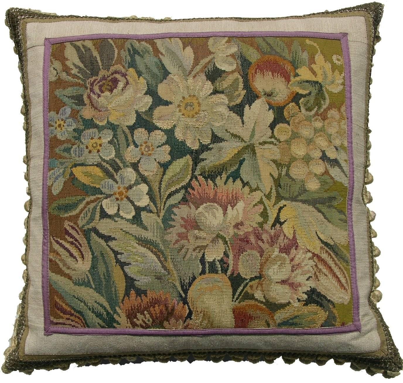 Antique French Aubusson Tapestry Pillow, circa 1860 1316p For Sale