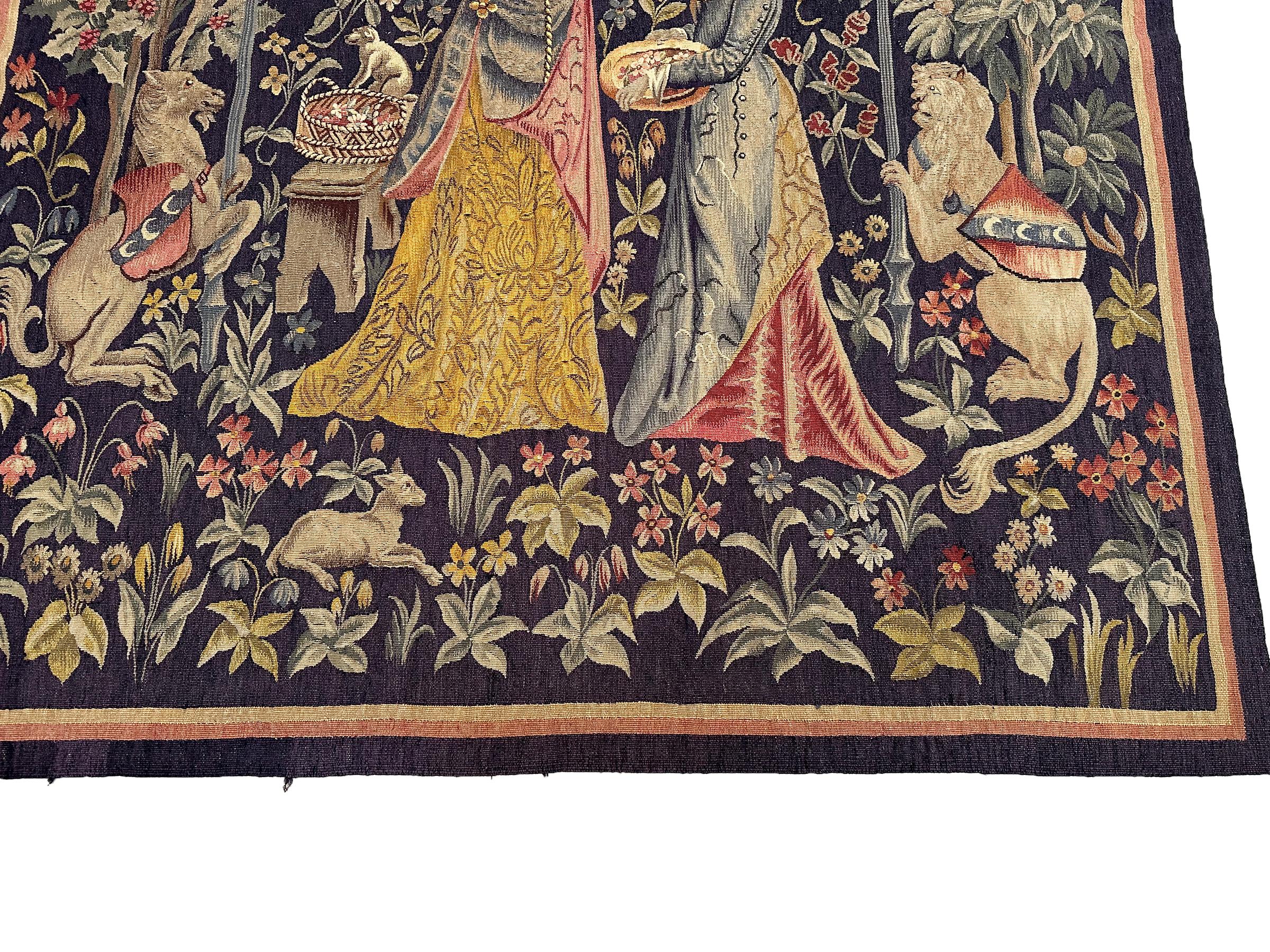 Antique French Aubusson Tapestry Rare Wool & Silk  Renaissance c.1890  4'4