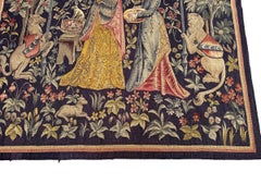 Antique French Aubusson Tapestry Rare Wool & Silk Renaissance 4x5 1890 132x155cm