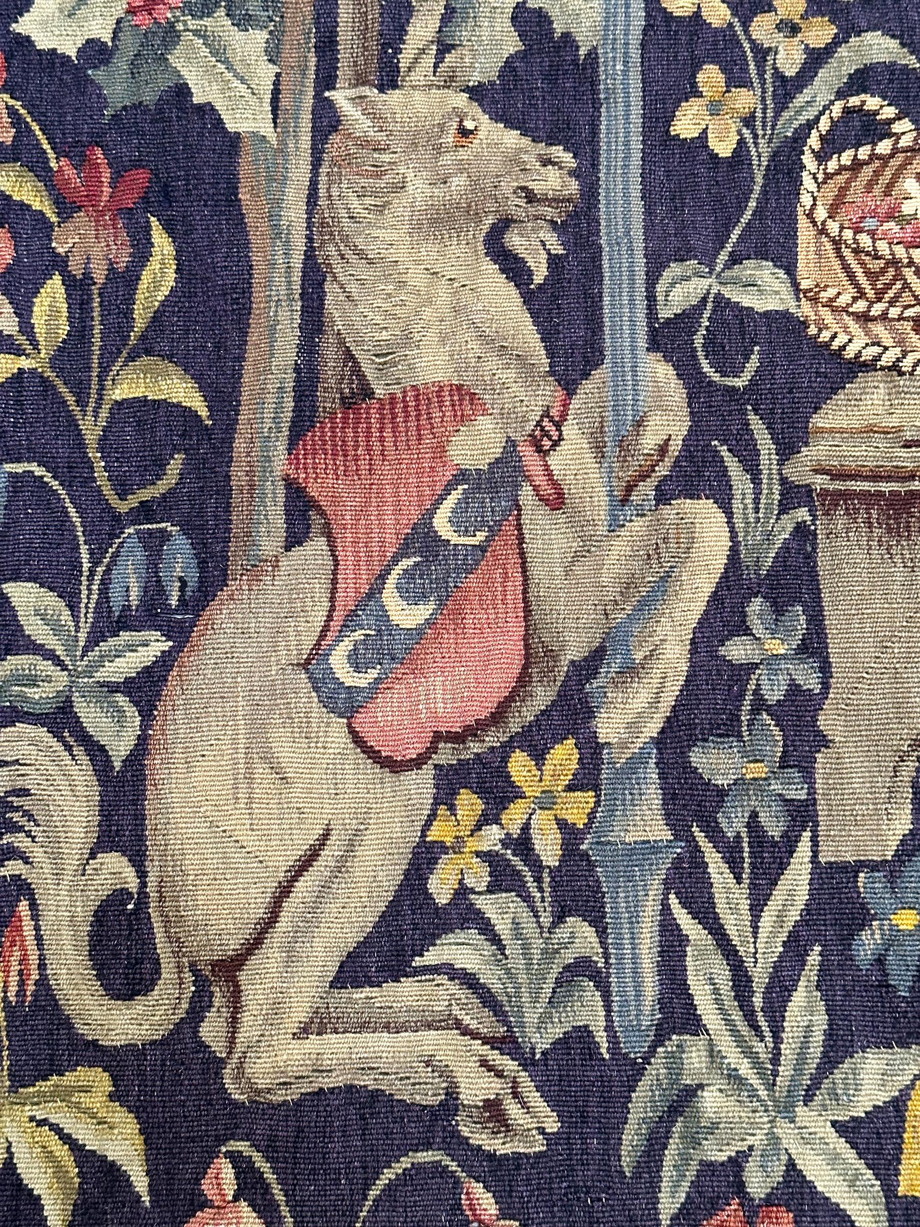 Fin du XIXe siècle Tapisserie française ancienne d'Aubusson rare laine et soie Renaissance 4x5 1890 132x155cm en vente