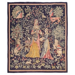Antique French Aubusson Tapestry Rare Wool & Silk Renaissance 4x5 1890 132x155cm