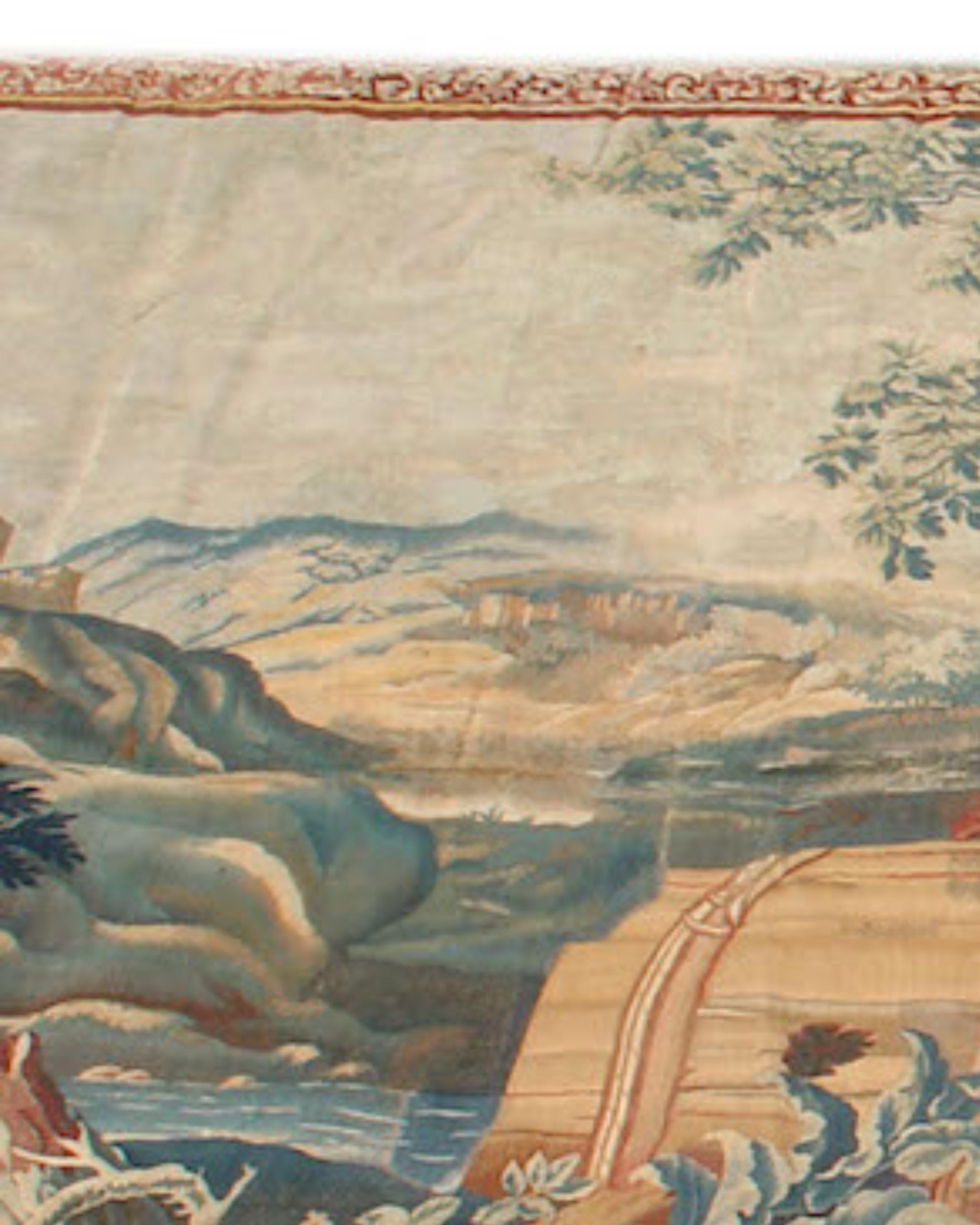 Hand-Woven Antique French Aubusson Tapestry Rug, 18th Century