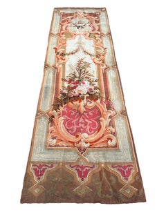 Antique French Aubusson Tapestry Rug Floral Vase Runner 3x10 c.1880 97cmx287cm