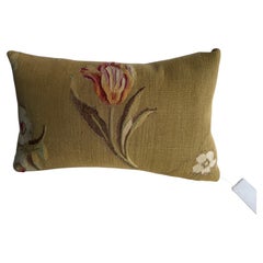 Antique French Aubusson Tulip Tapestry Pillow - Circa 1850