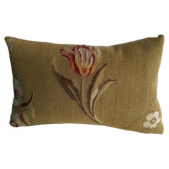 Antique French Aubusson Tulip Tapestry Pillow - Circa 1850