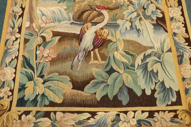 Hand-Woven Antique French Aubusson Verdure Tapestry For Sale