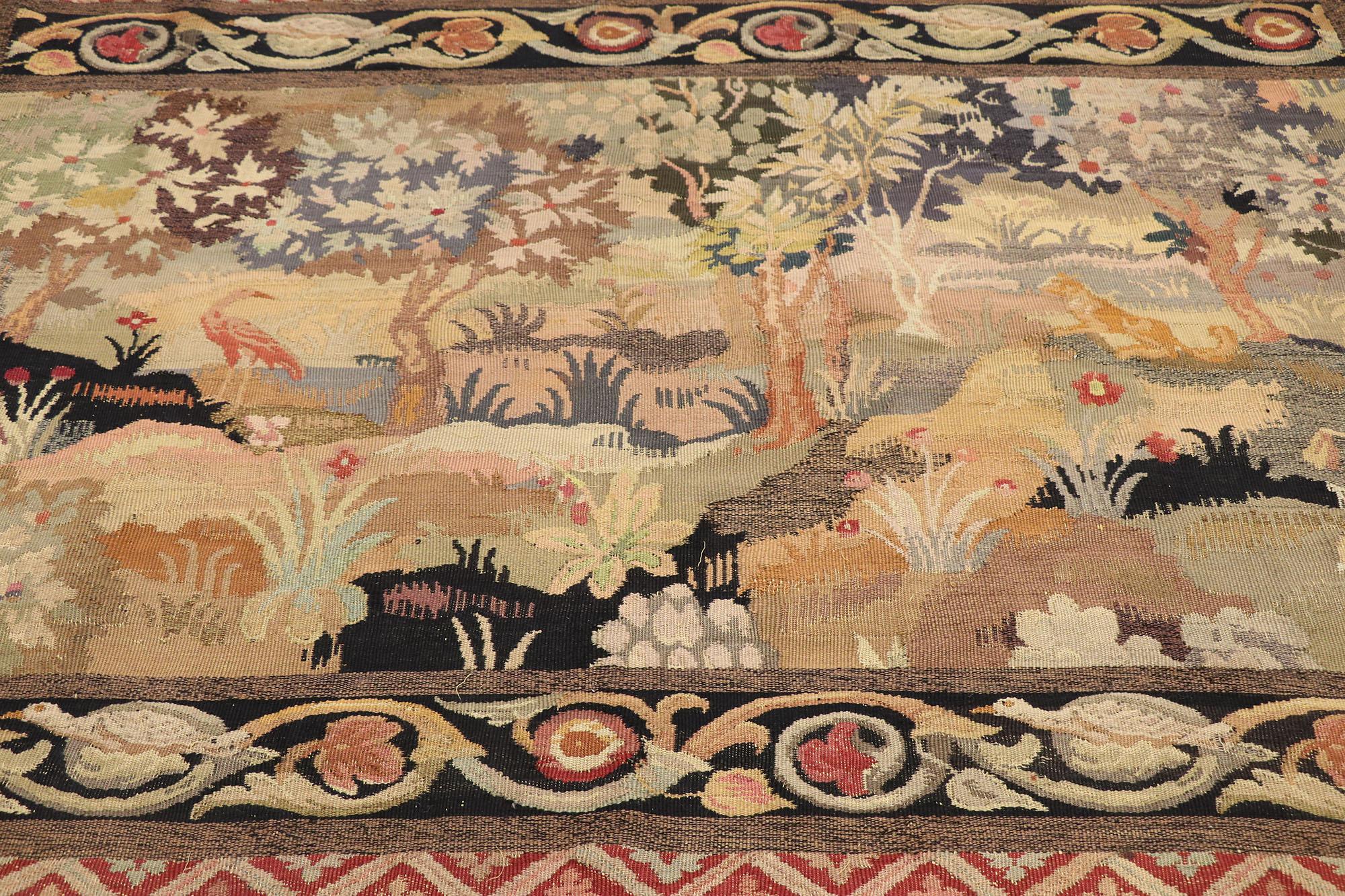 Renaissance Antique French Aubusson Verdure Tapestry, Landscape Scene Wall Hanging For Sale