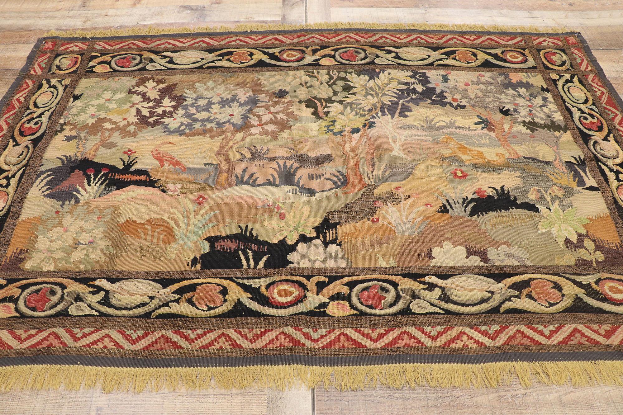 19th Century Antique French Aubusson Verdure Tapestry, Landscape Scene Wall Hanging For Sale