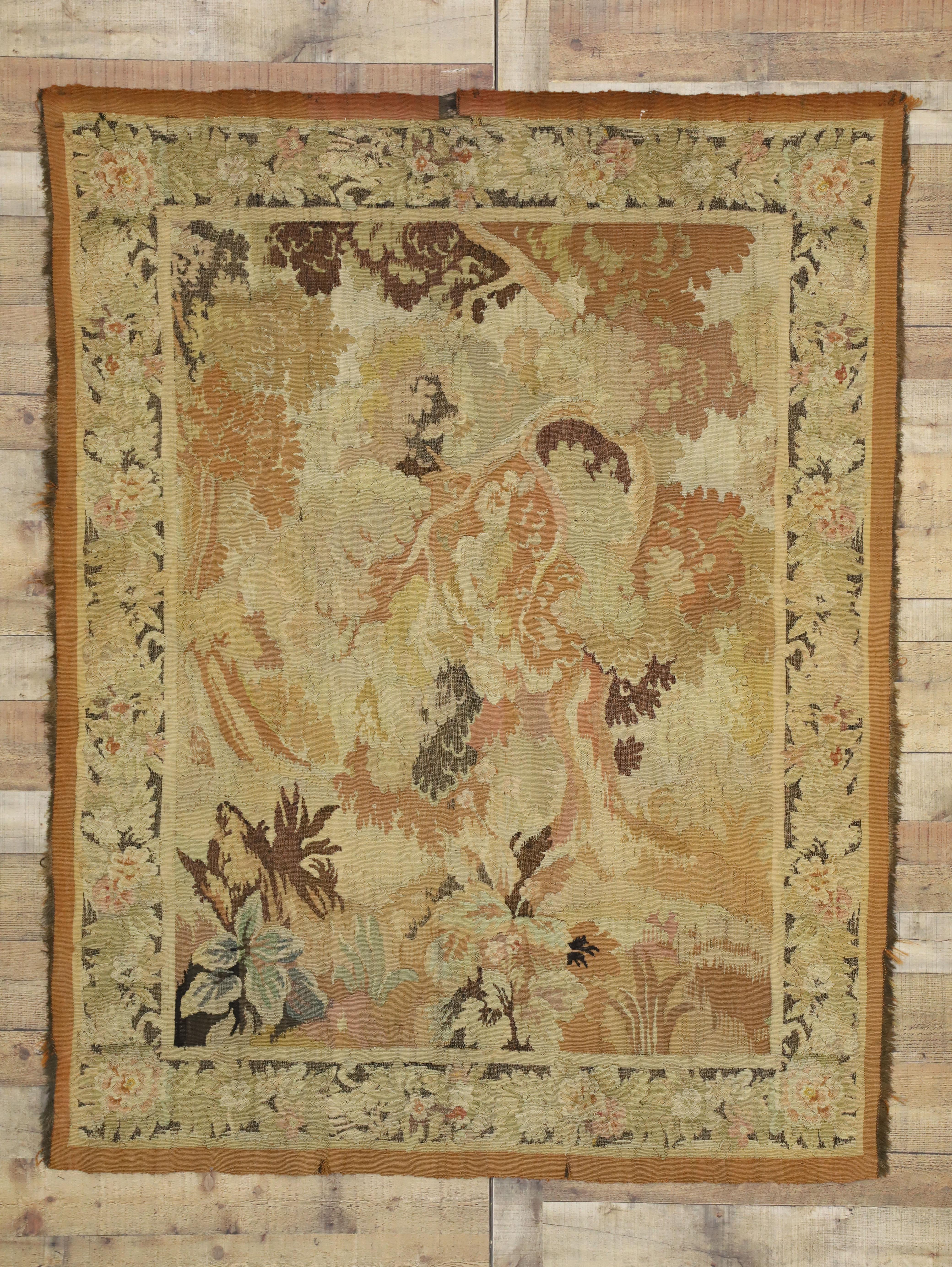 Wool Antique French Aubusson Verdure Tapestry, Landscape Scene Wall Hanging