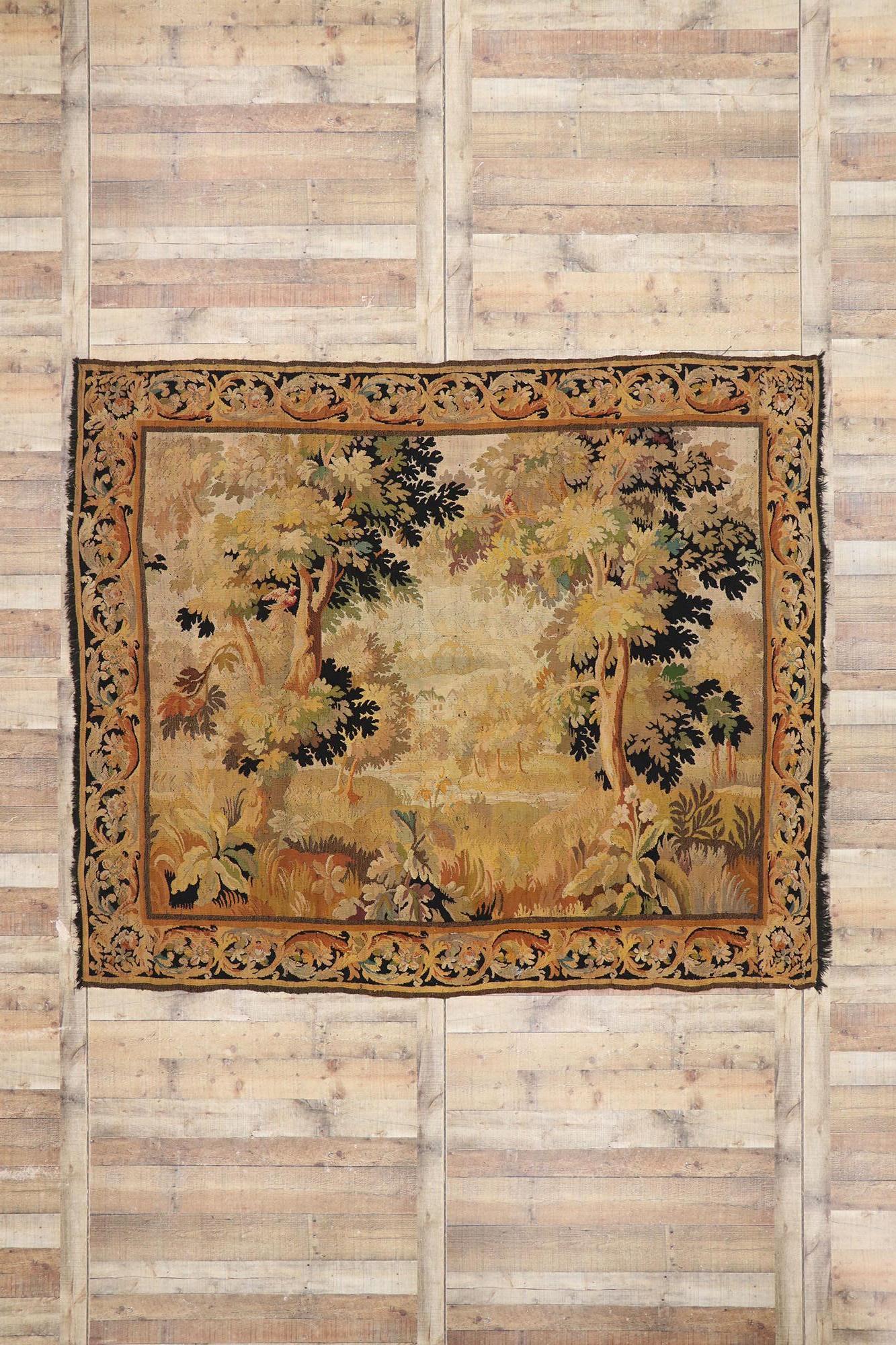 Antique French Aubusson Verdure Tapestry with Traditional Old World Style 2
