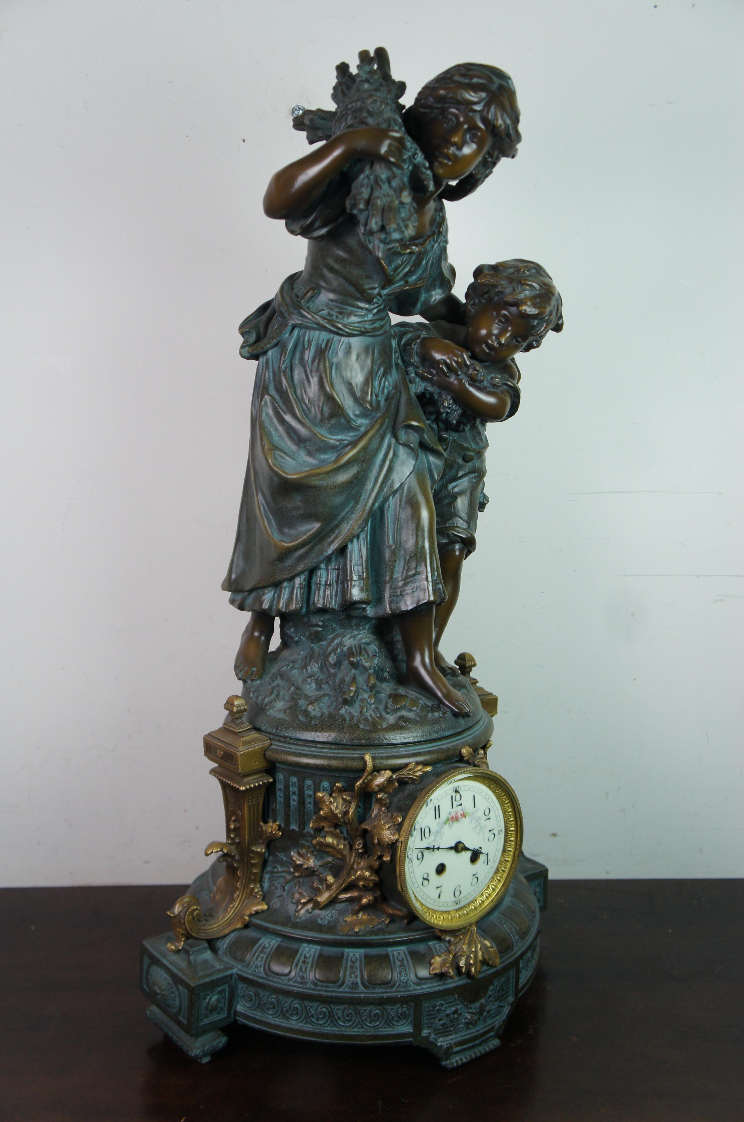 Antique French Auguste Moreau Gilt Bronze Mantel Garniture Clock Candelabra For Sale 4