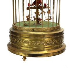 Antique French Automaton Singing Bird In Brass Cage c1900