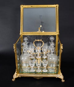 Antique French Bacarrat Ormolu with Glass Tantalus Cave a Liqueur 19th Century