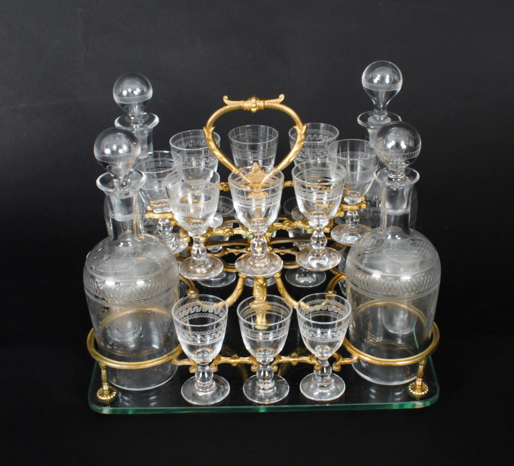Antique French Bacarrat Ormolu with Glass Tantalus Cave a Liqueur 19th C In Good Condition For Sale In London, GB