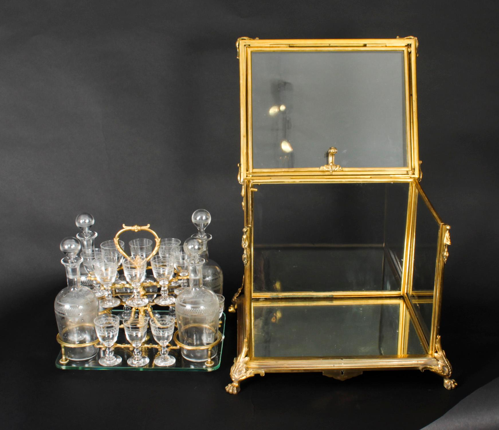 Mid-19th Century Antique French Bacarrat Ormolu with Glass Tantalus Cave a Liqueur 19th C For Sale