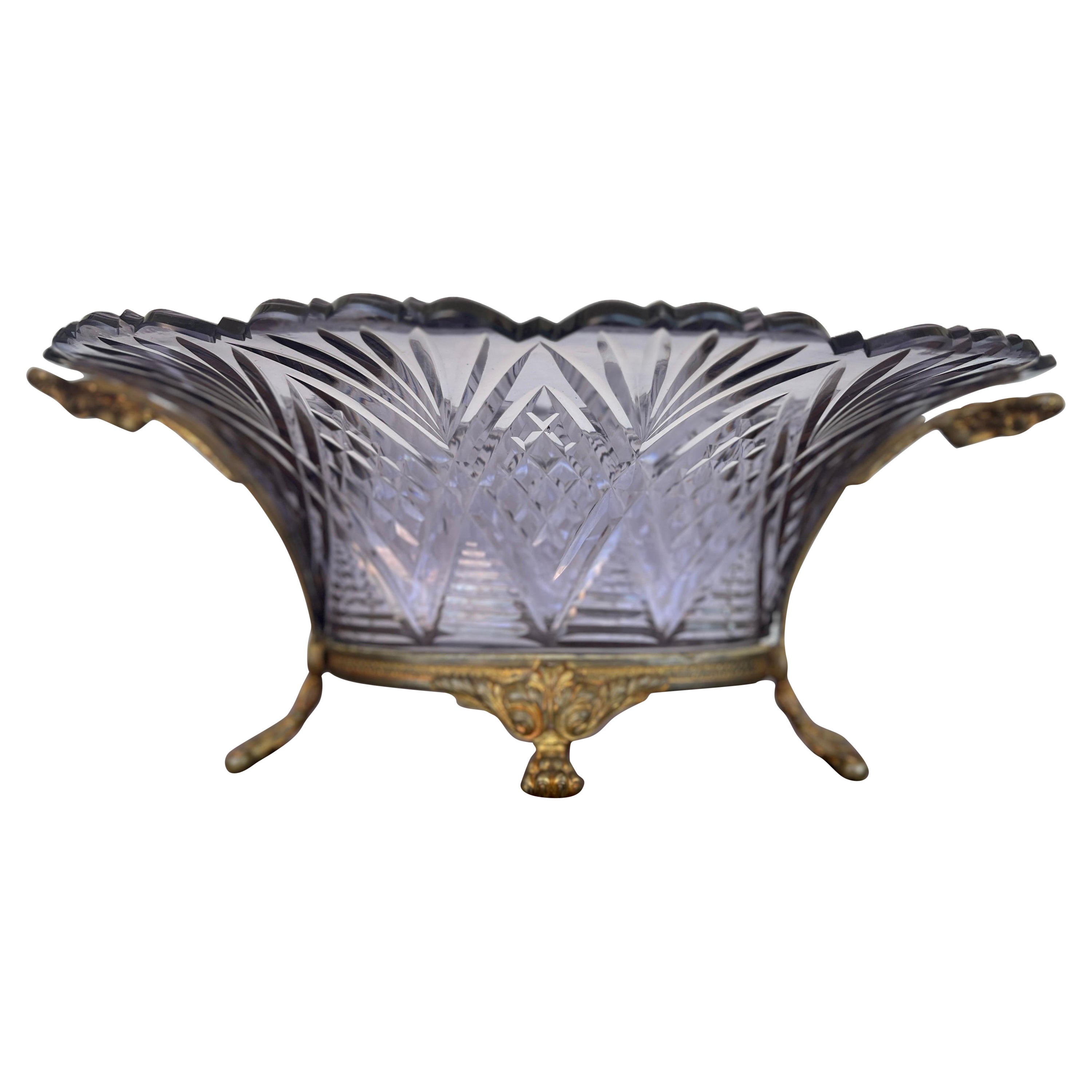 Antiguo Cuenco Francés Baccarat de Cristal Amatista y Montado en Ormolu