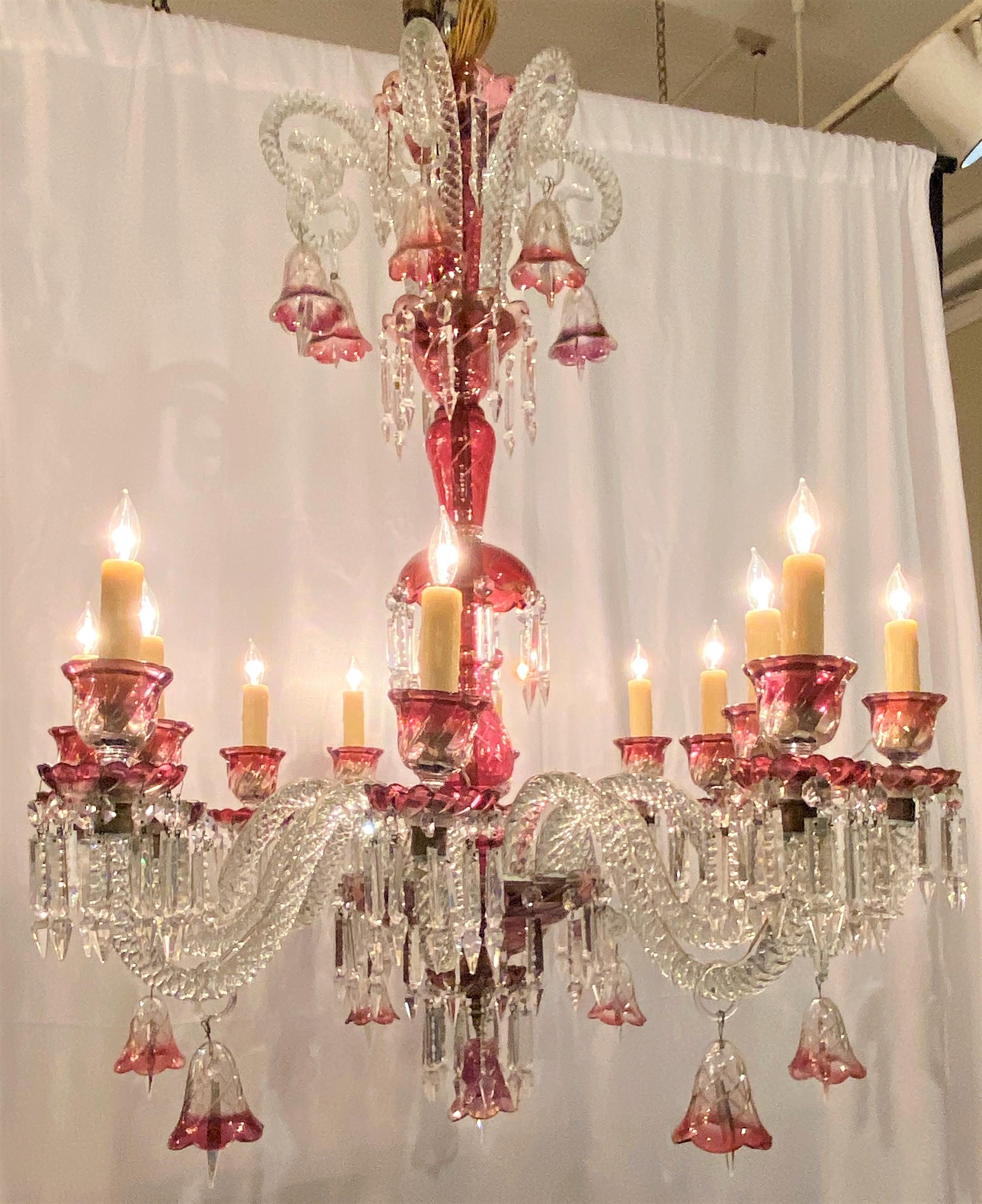Antique French belle epoch baccarat cranberry red crystal 12-light chandelier, circa 1880.
CHC302.