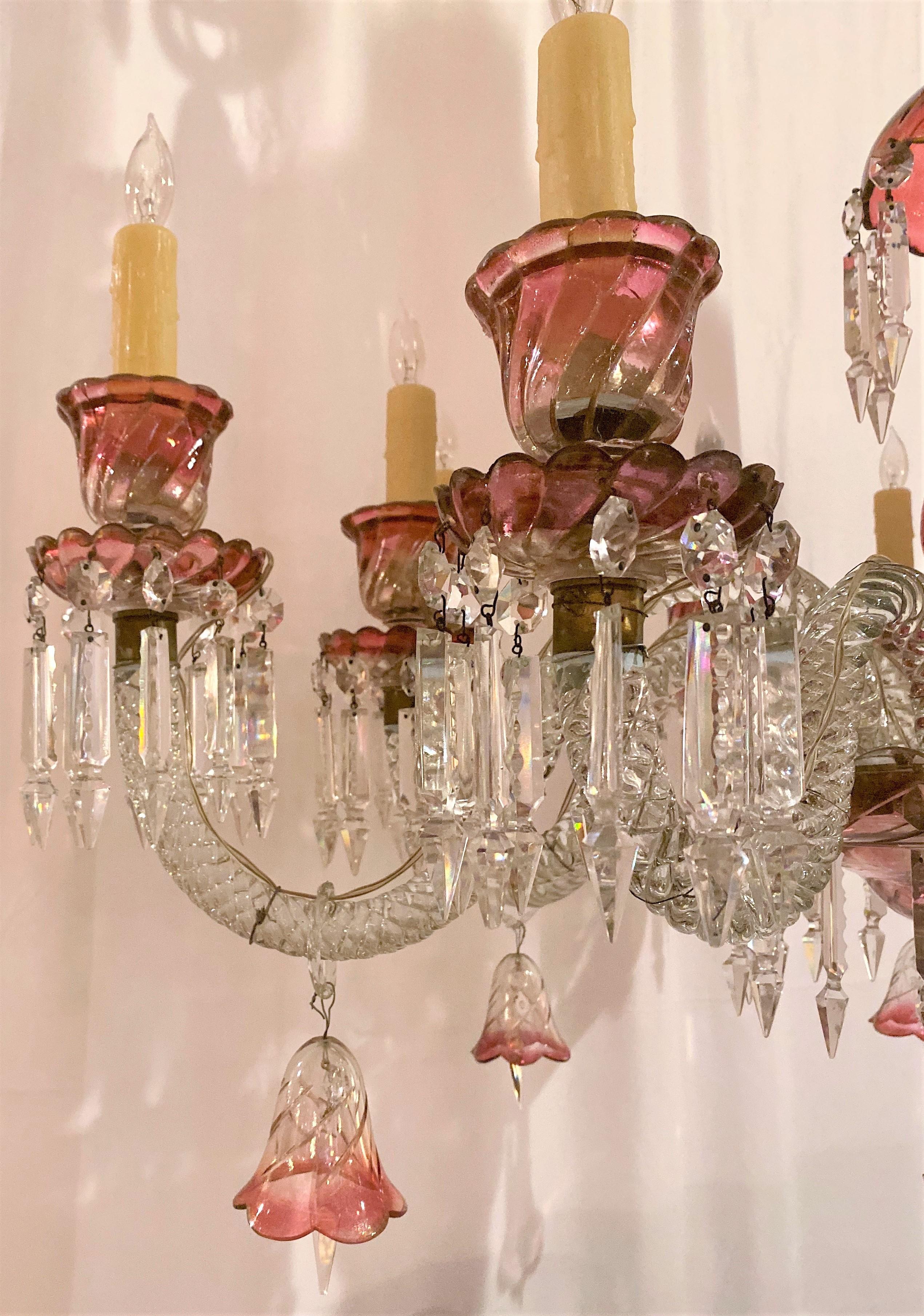 19th Century Antique French Baccarat Cranberry Red Crystal 12-Light Chandelier, circa 1880