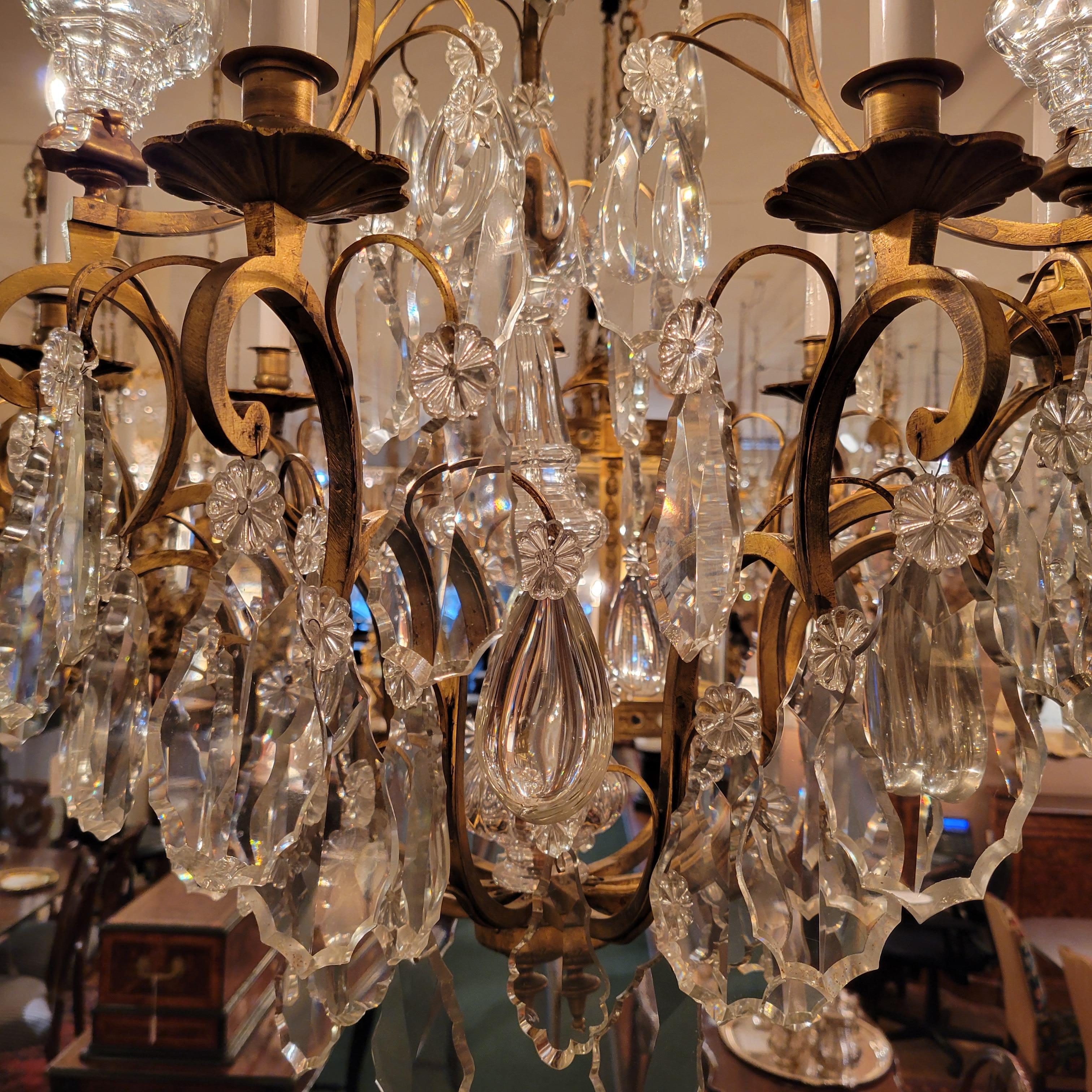 19th Century Antique French Baccarat Crystal and Bronze Chandelier, circa 1880 For Sale