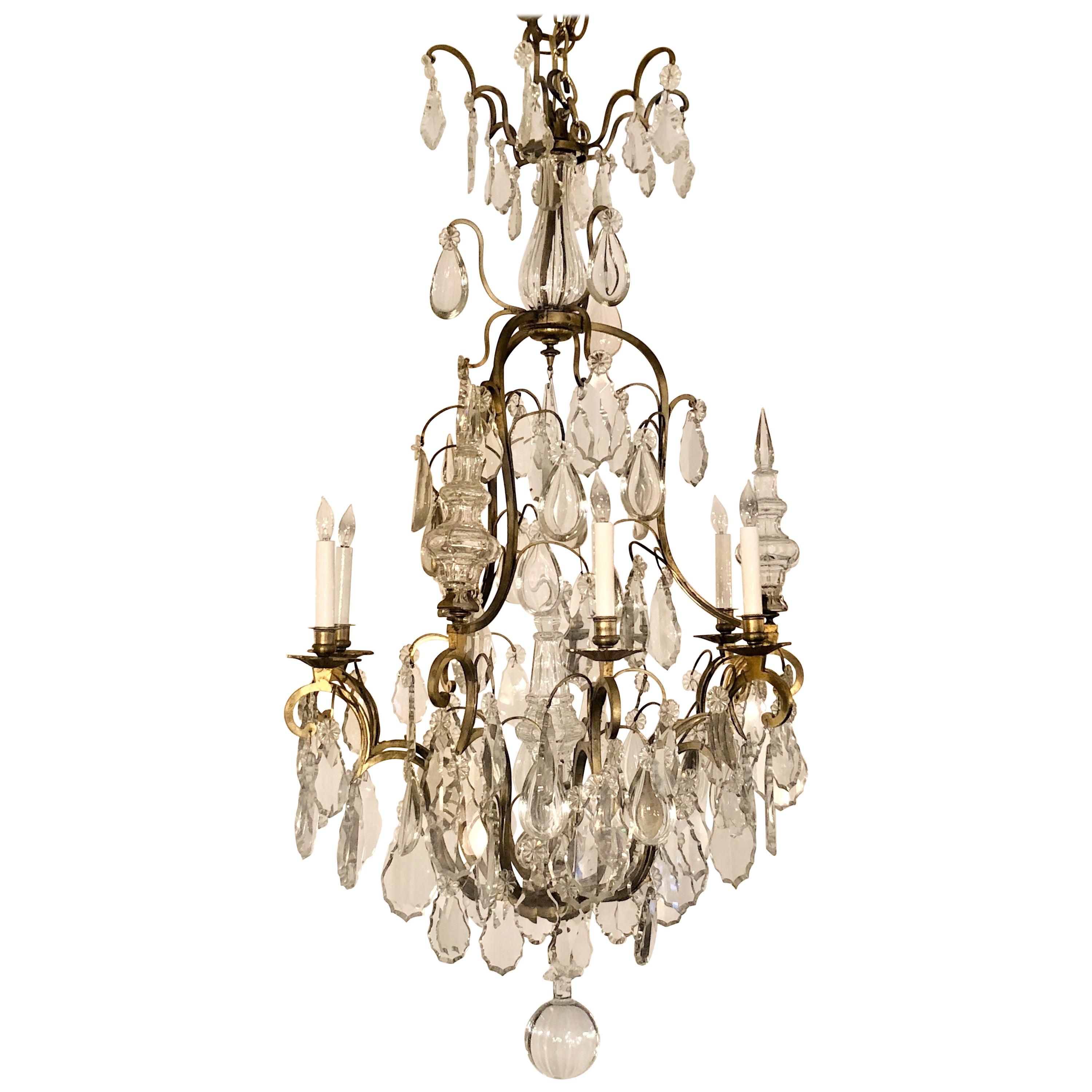 Antique French Baccarat Crystal and Bronze Chandelier, circa 1880 For Sale