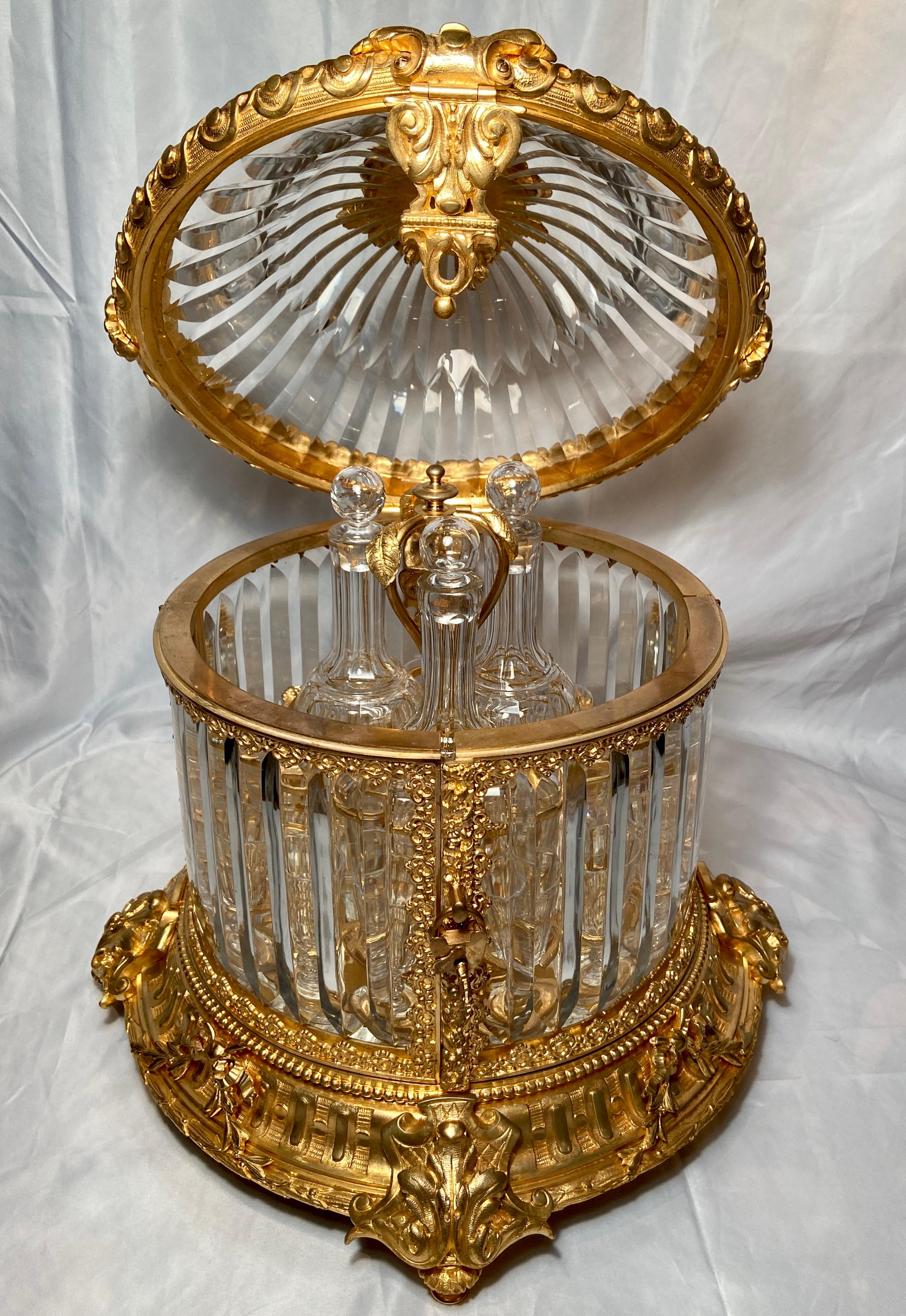 20th Century Antique French Baccarat Crystal and Bronze D' Ore Cave À Liqueur, Circa 1900