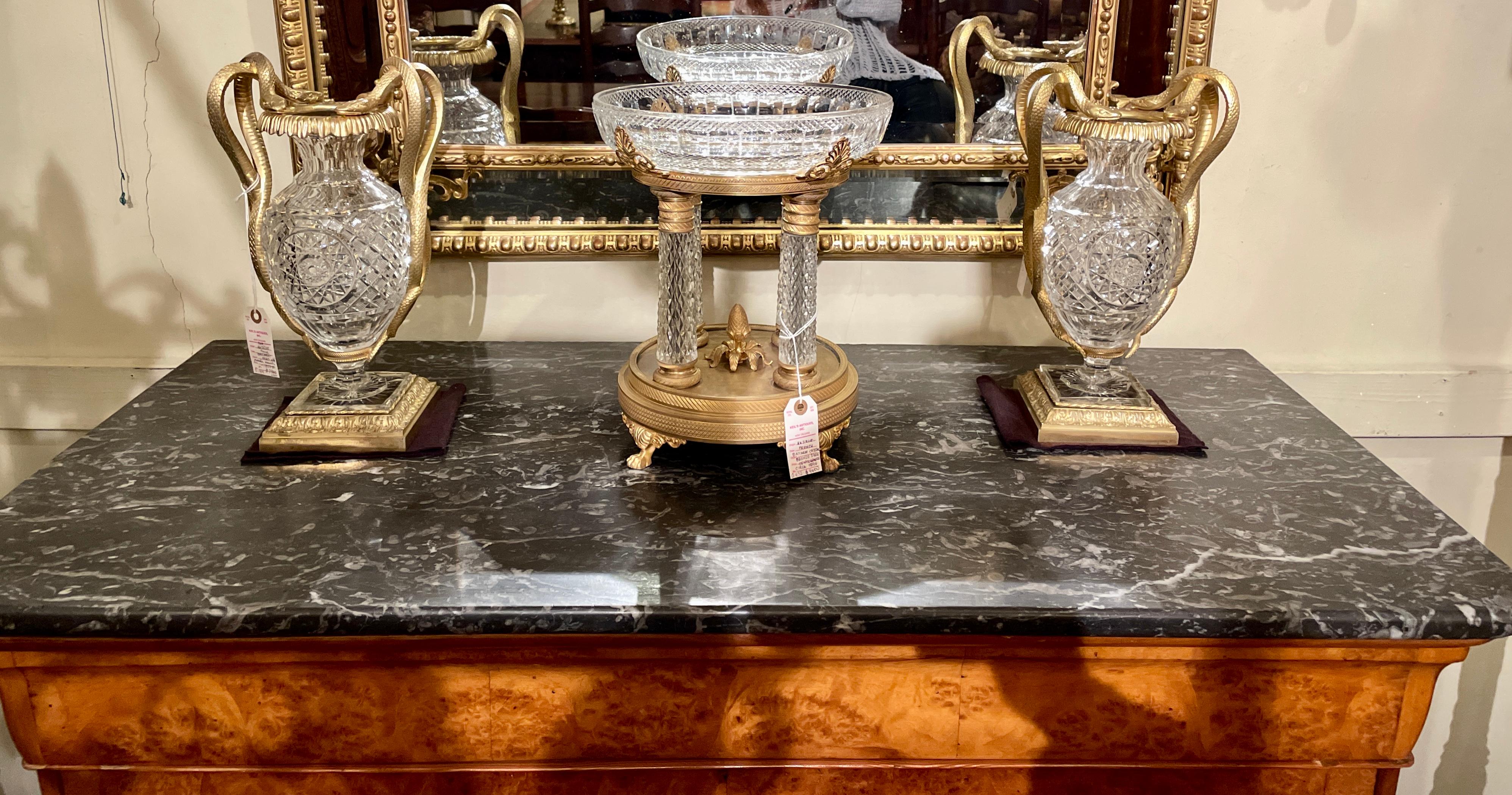 19th Century Antique French Baccarat Crystal and Bronze D' Ore Centerpiece, circa 1890 For Sale