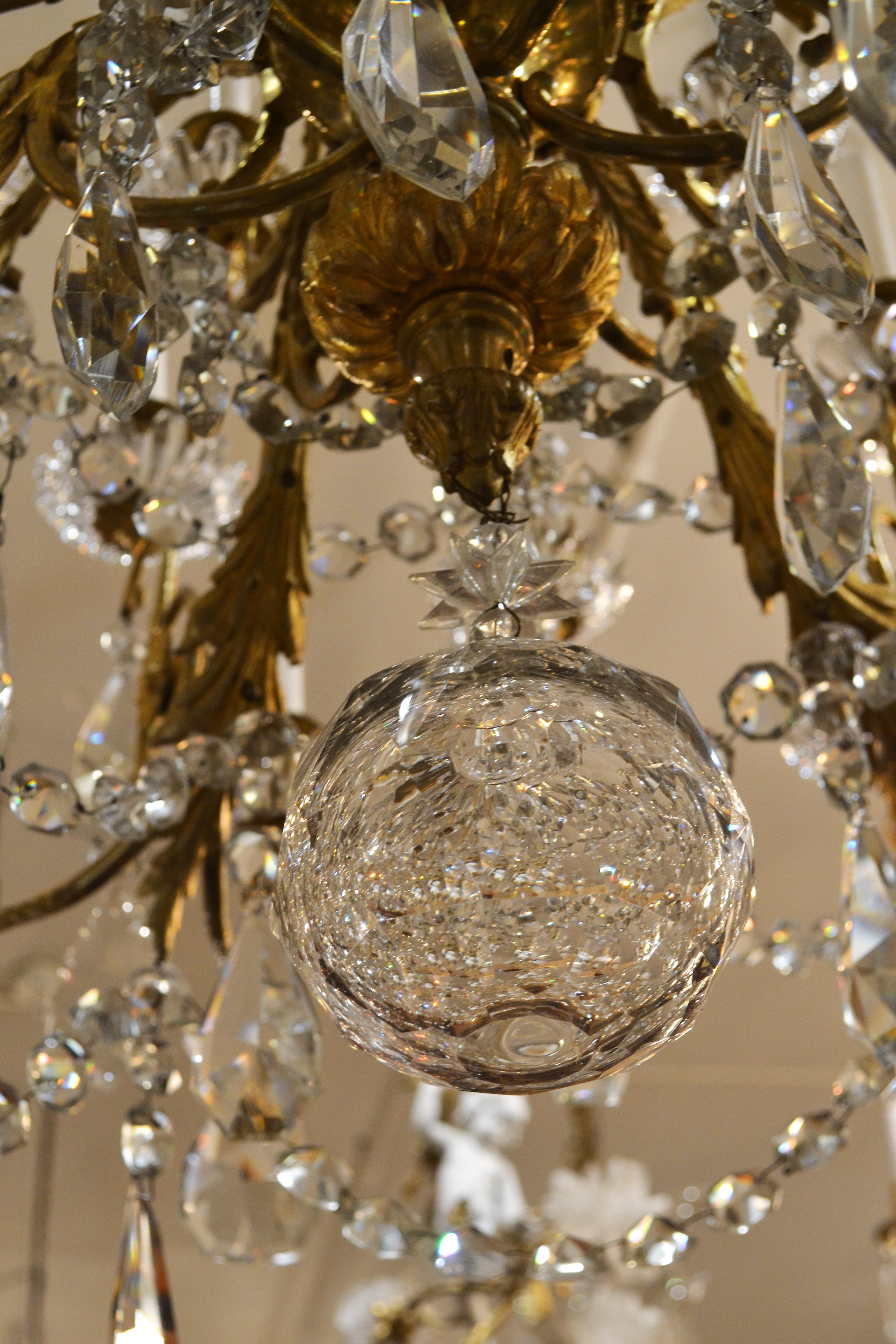 19th Century Antique French Baccarat Crystal and Bronze Dore 30-Light Chandelier For Sale