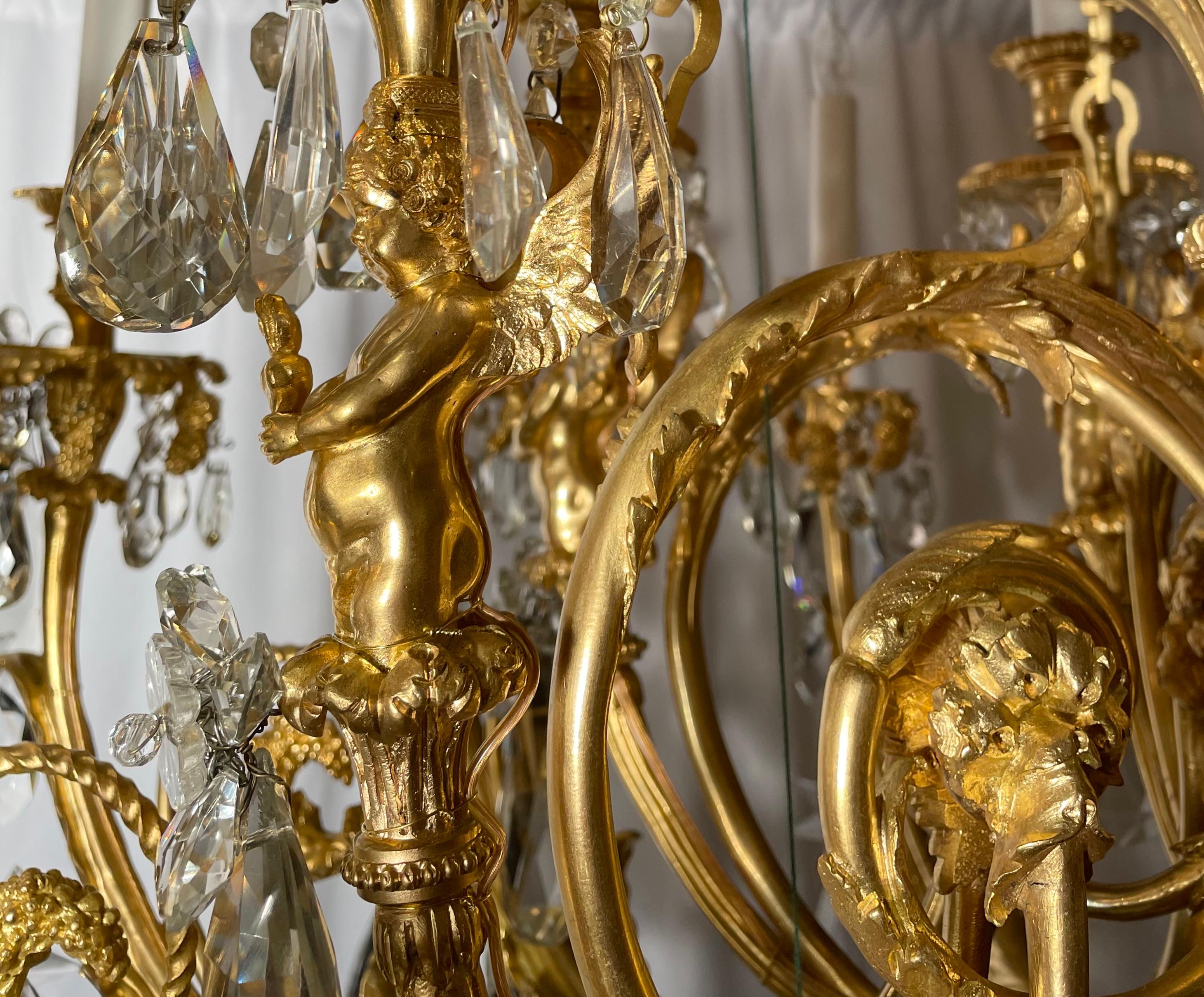 Antico lampadario francese in cristallo Baccarat e bronzo D'ore del 1890 circa In condizioni buone in vendita a New Orleans, LA