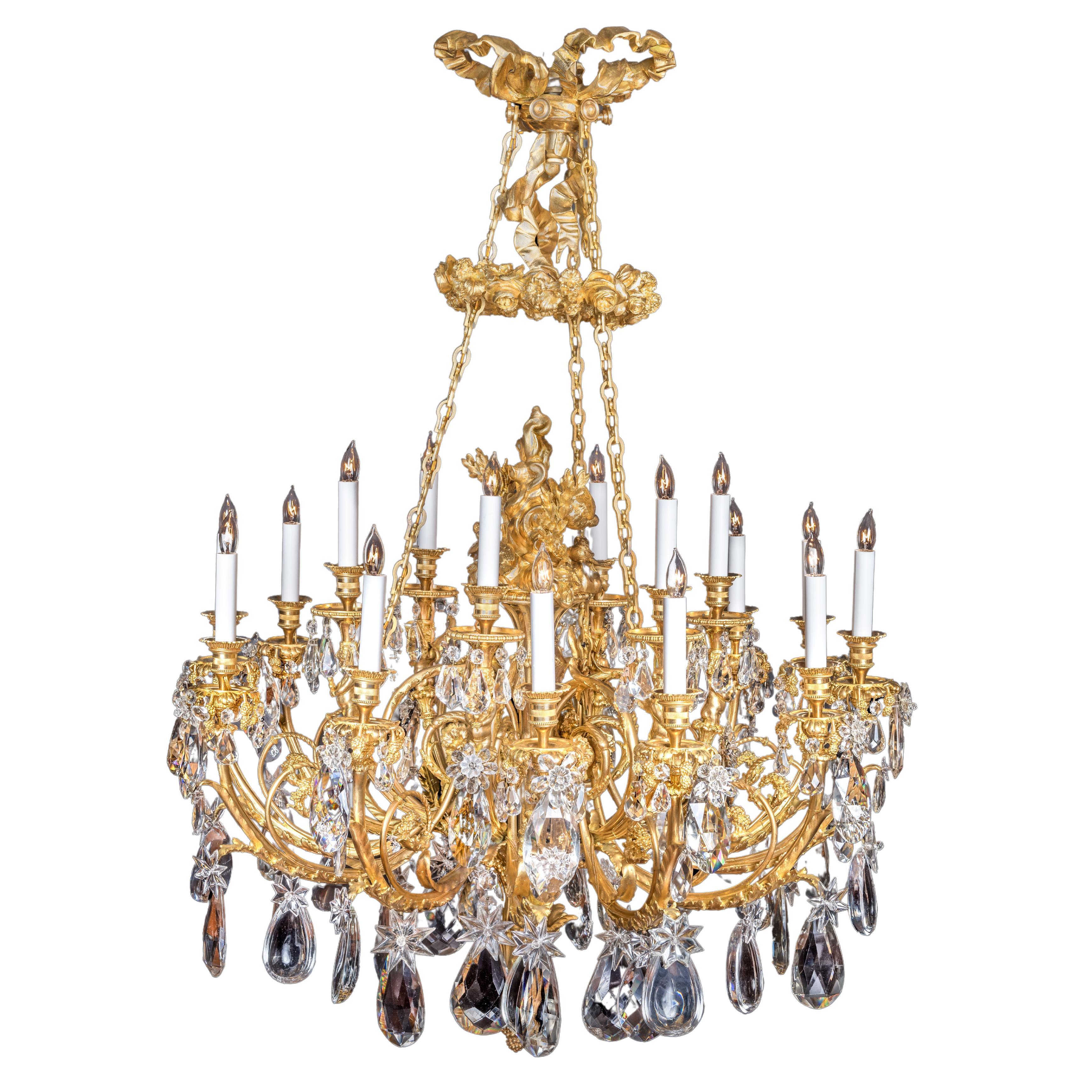 Antique French Baccarat Crystal and Bronze D'ore Chandelier circa 1890