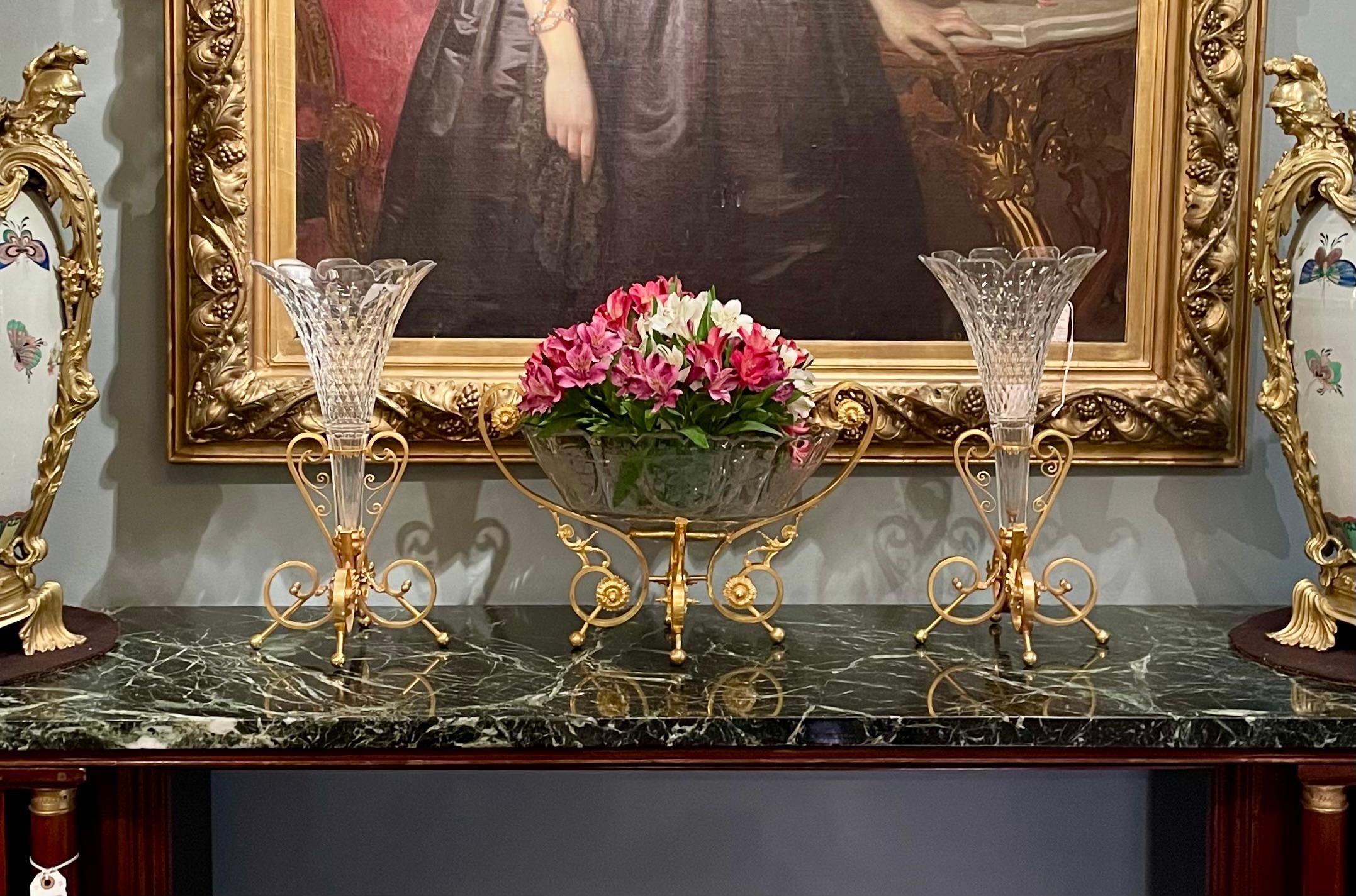 Antique French Baccarat Crystal and Gold Bronze 3 Piece Garniture, Circa 1890's. For Sale 7