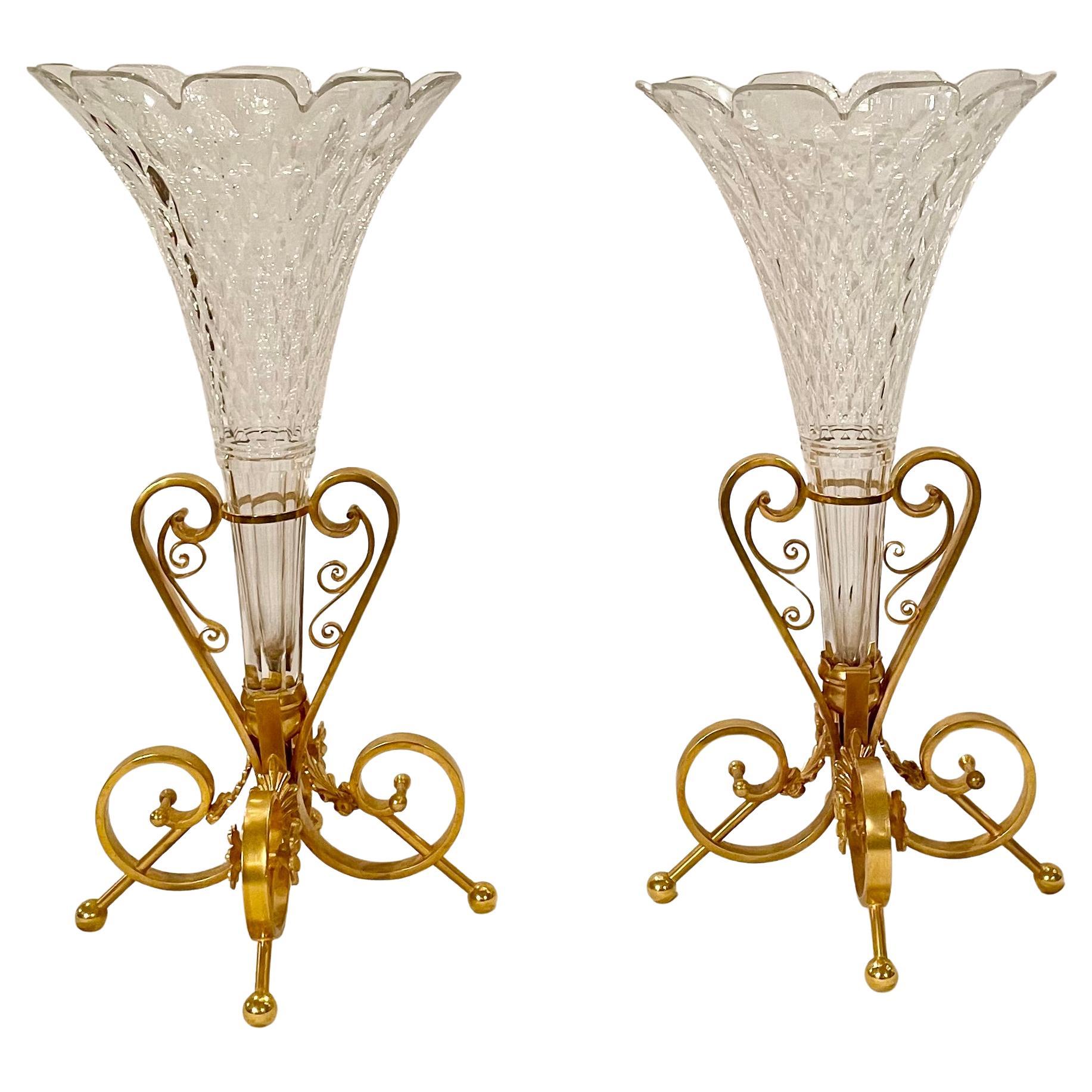 Antique French Baccarat Crystal and Gold Bronze 3 Piece Garniture, Circa 1890's. In Good Condition For Sale In New Orleans, LA