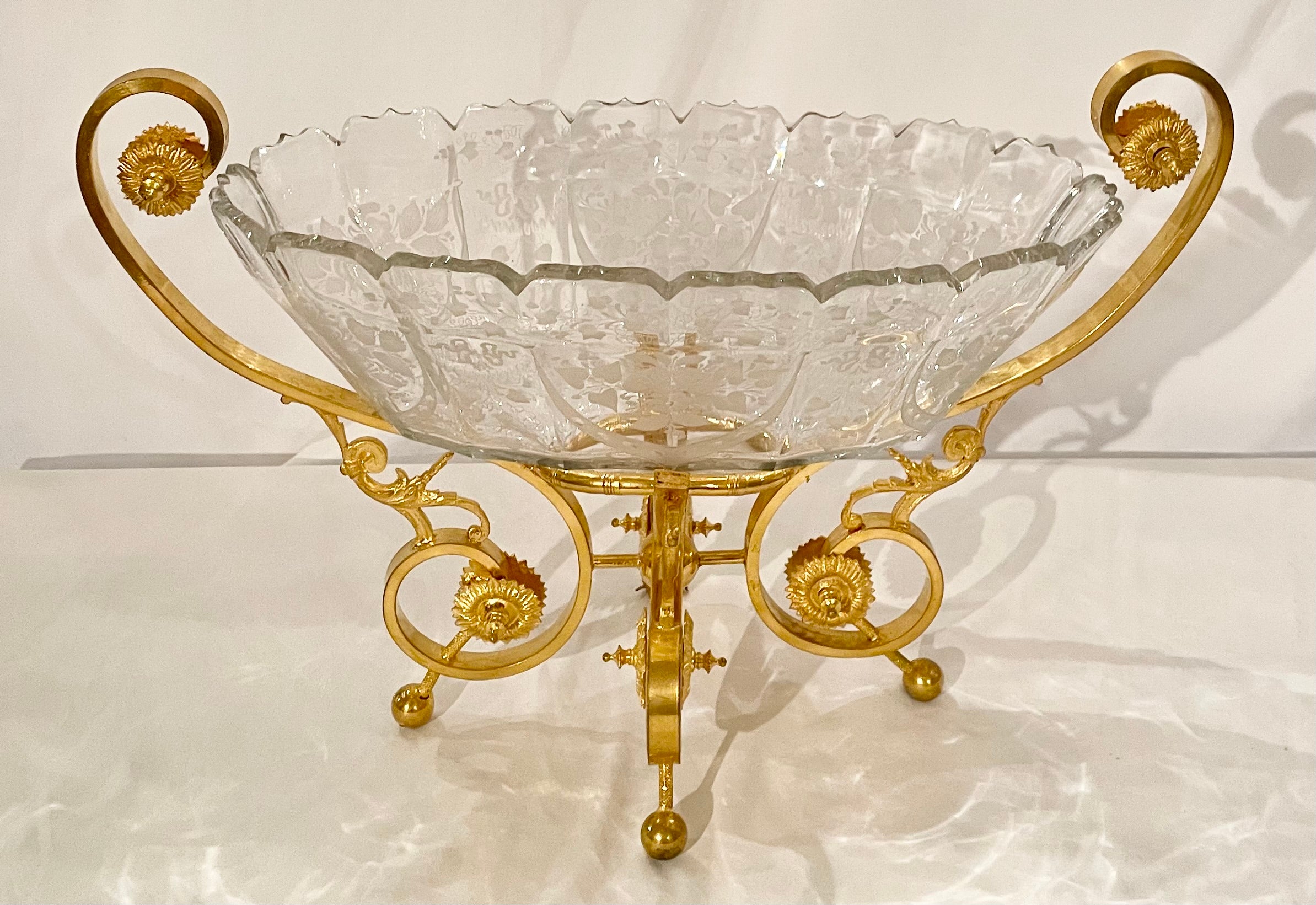 19th Century Antique French Baccarat Crystal and Gold Bronze 3 Piece Garniture, Circa 1890's. For Sale