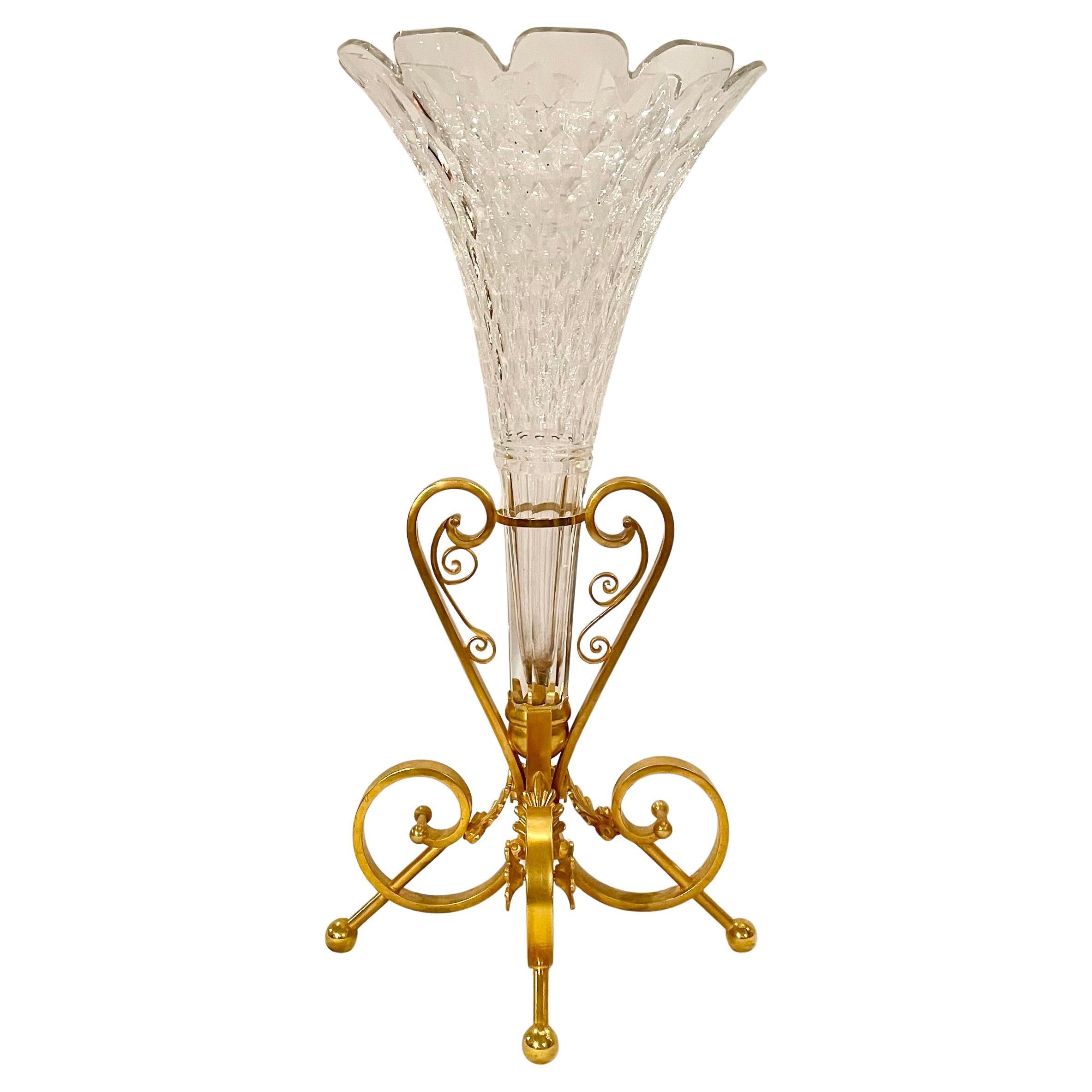 Antique French Baccarat Crystal and Gold Bronze 3 Piece Garniture, Circa 1890's. For Sale 3