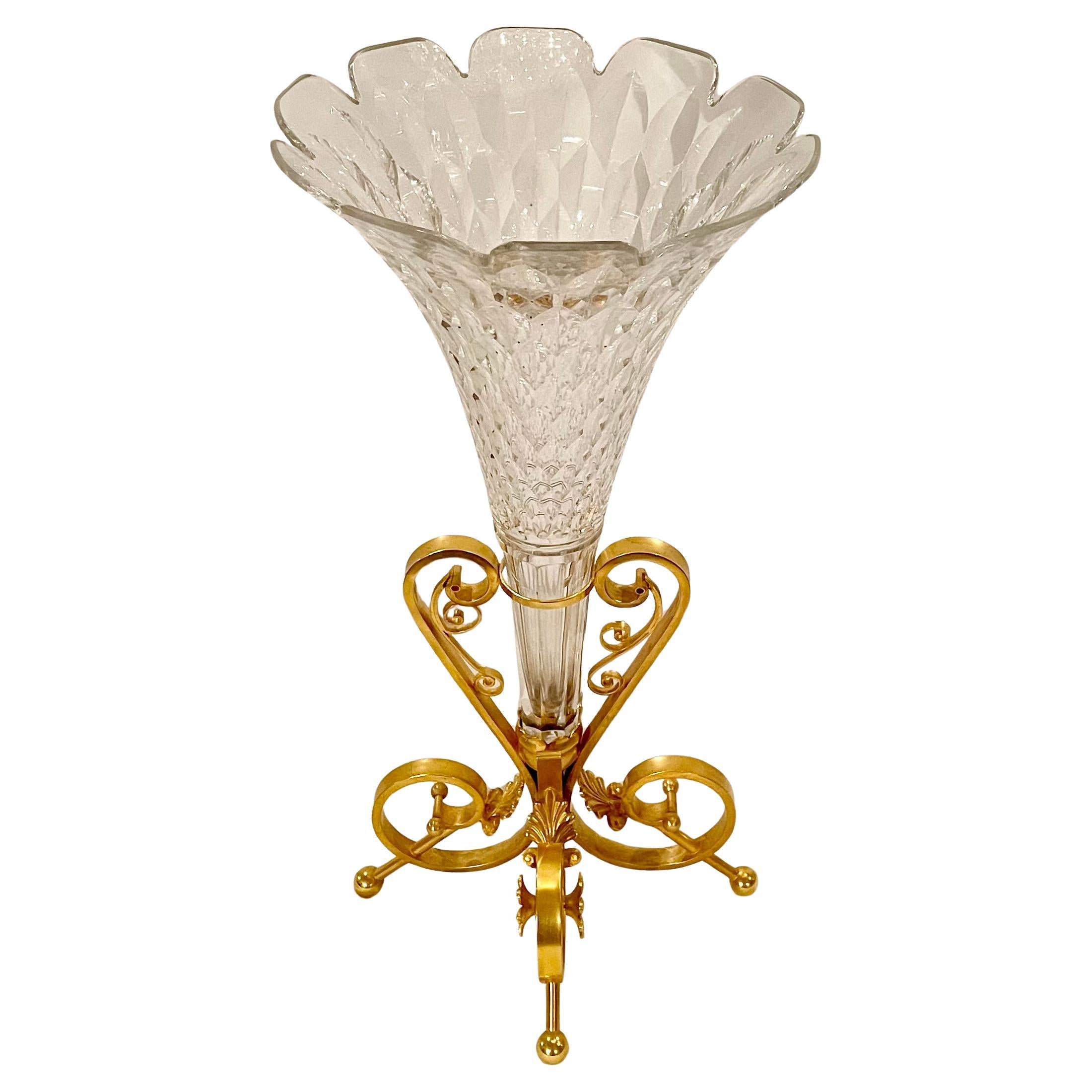 Antique French Baccarat Crystal and Gold Bronze 3 Piece Garniture, Circa 1890's. For Sale 4