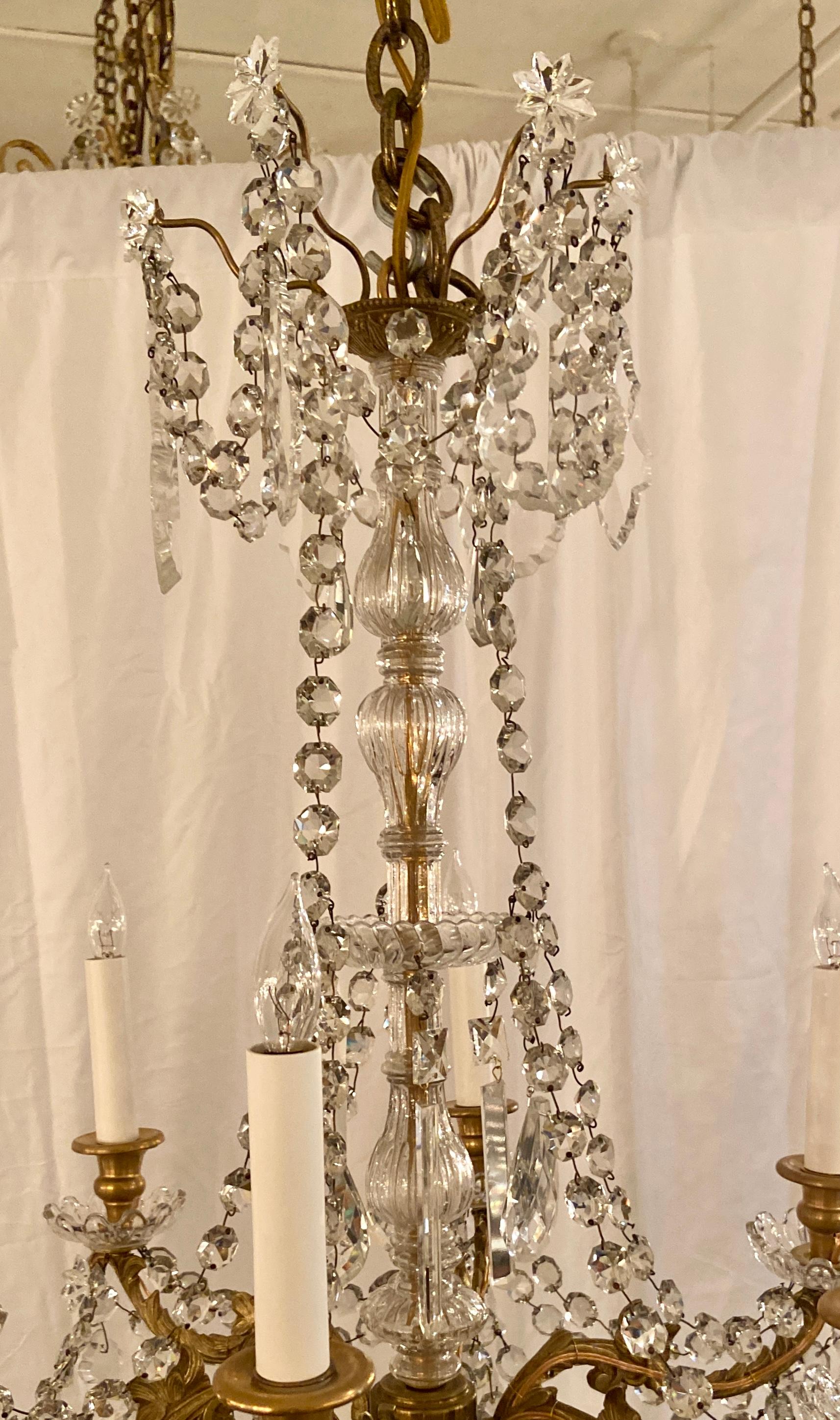 Antique French Baccarat Crystal and Gold Bronze 6-Light Chandelier, Circa 1890 In Good Condition In New Orleans, LA