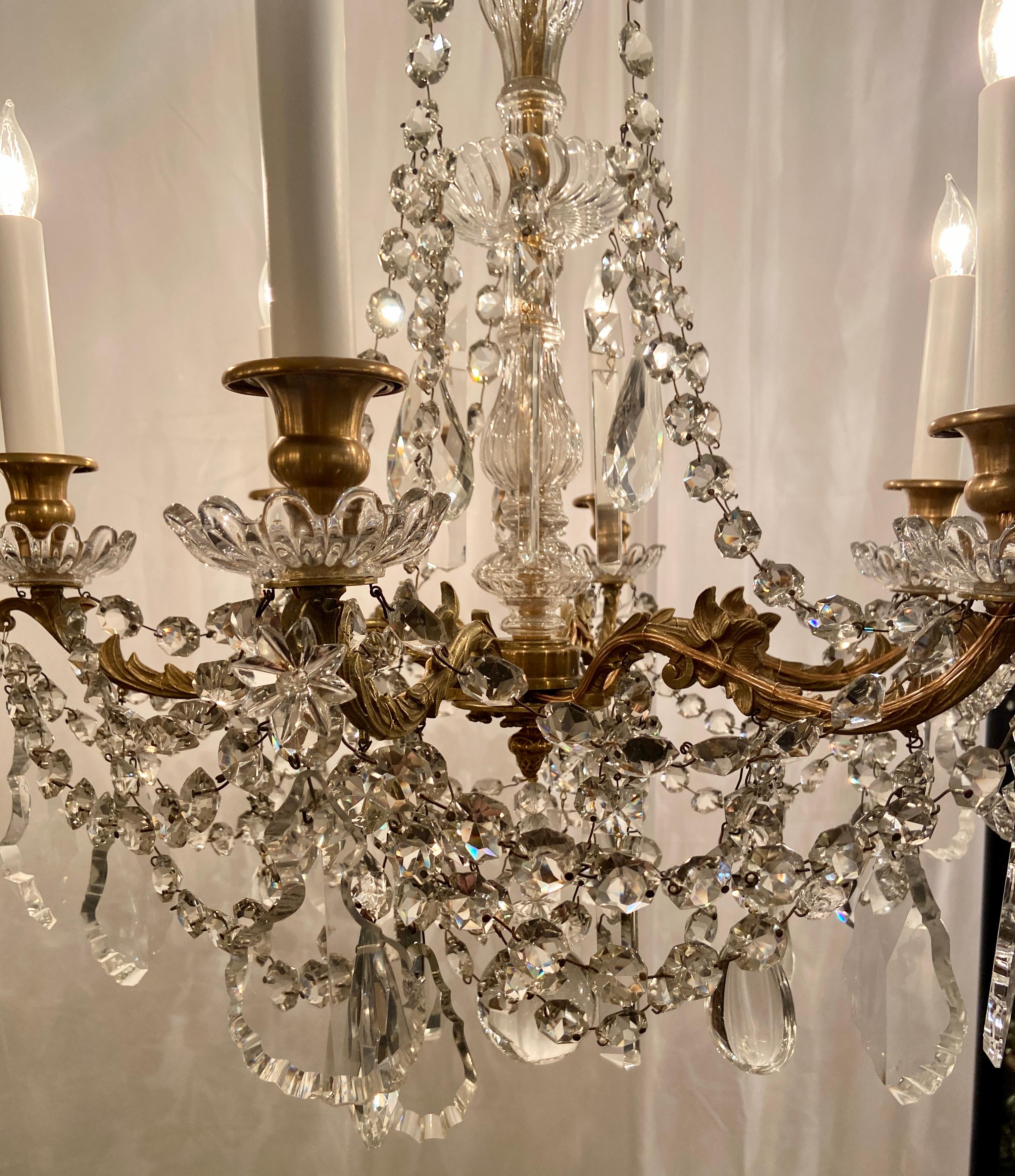 Antique French Baccarat Crystal and Gold Bronze 6-Light Chandelier, Circa 1890 1