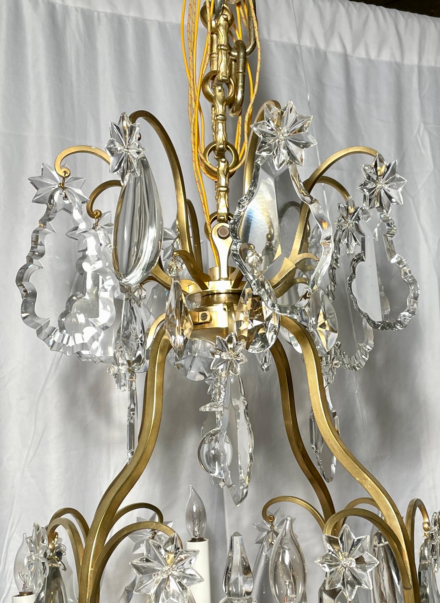 Antique French Baccarat Crystal and Gold Bronze 8 Light Chandelier, circa 1890 In Good Condition In New Orleans, LA