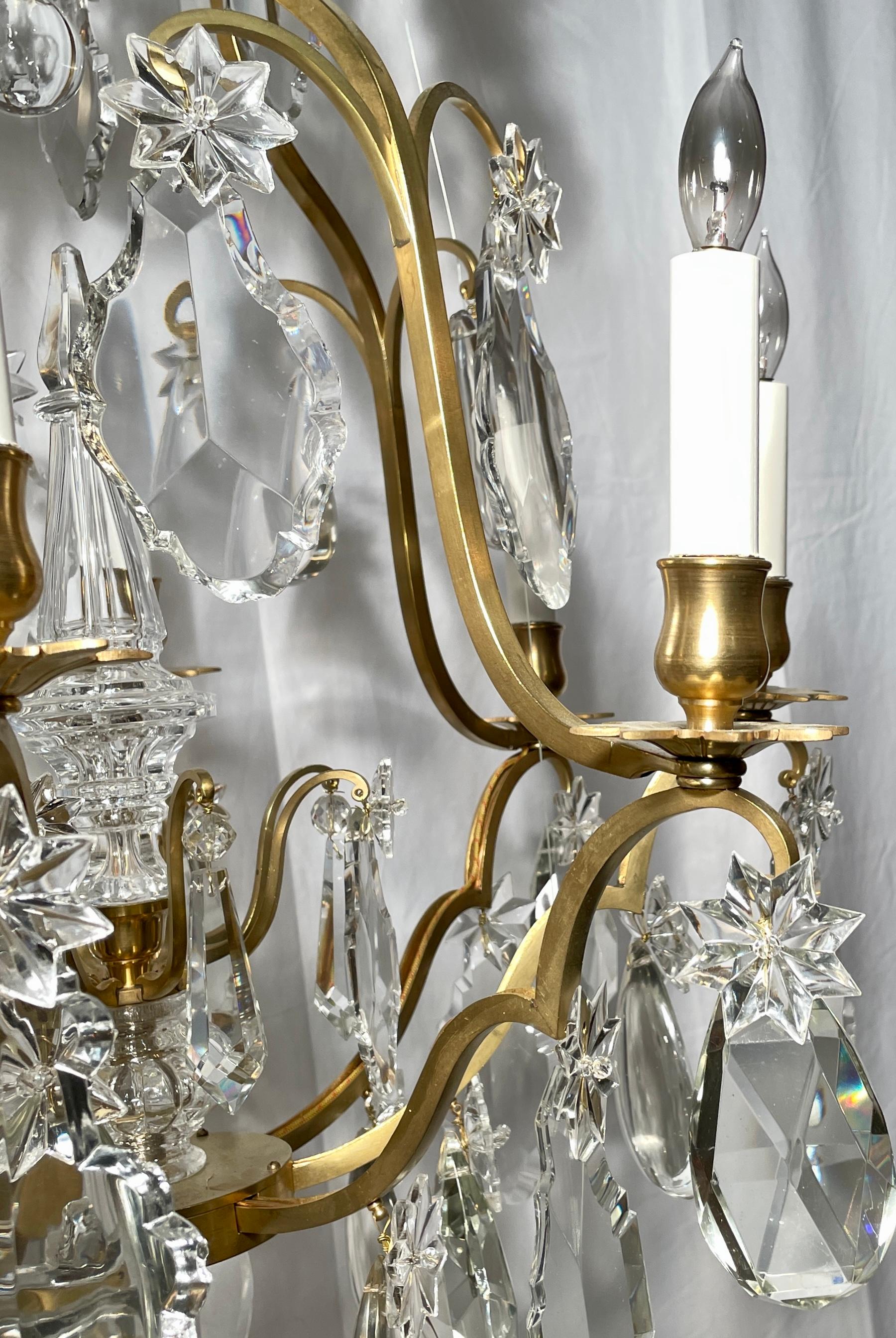 19th Century Antique French Baccarat Crystal and Gold Bronze 8 Light Chandelier, circa 1890