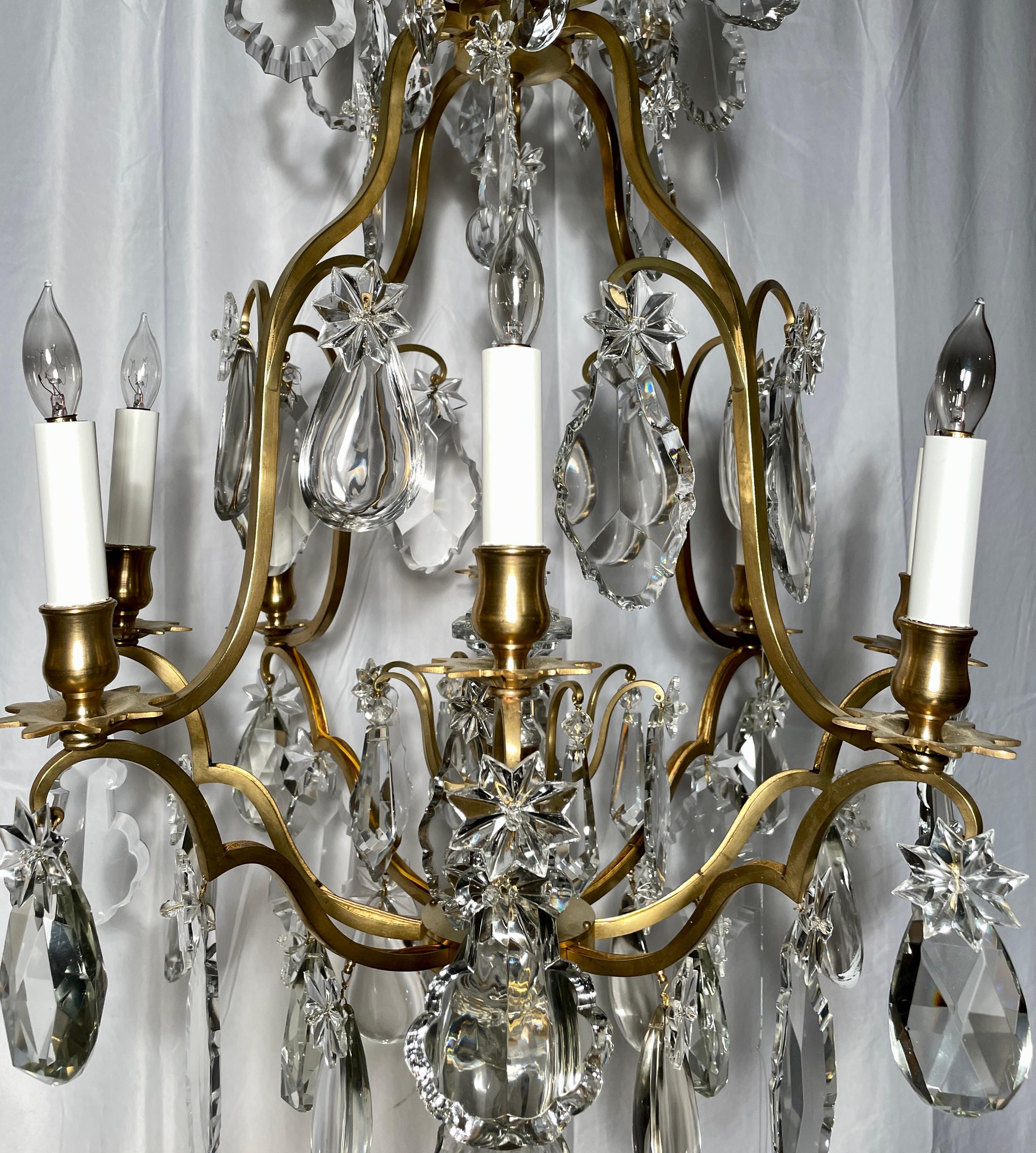 Antique French Baccarat Crystal and Gold Bronze 8 Light Chandelier, circa 1890 1