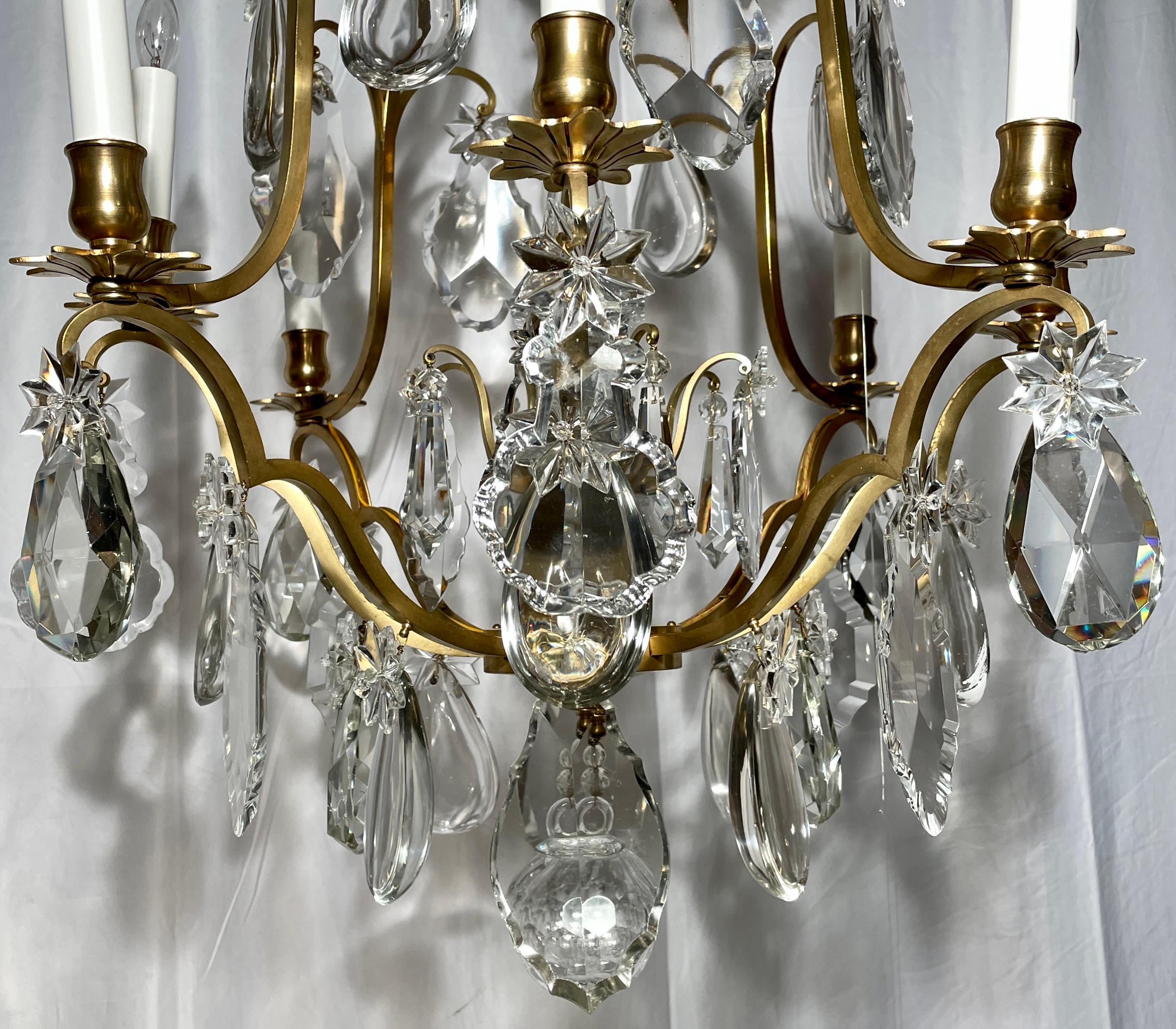 Antique French Baccarat Crystal and Gold Bronze 8 Light Chandelier, circa 1890 2