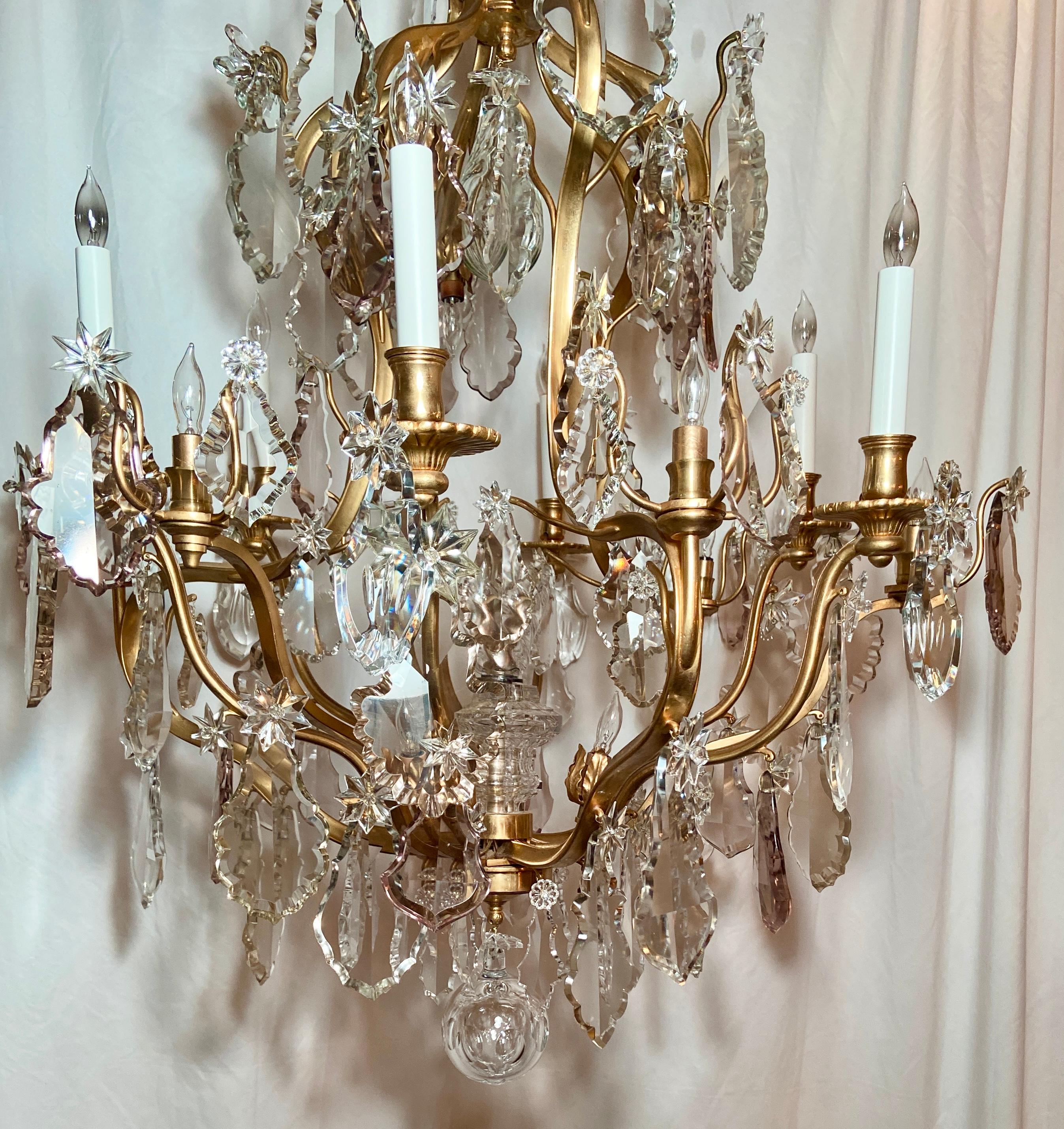 Antique French Baccarat crystal and gold bronze chandelier, Circa 1880.