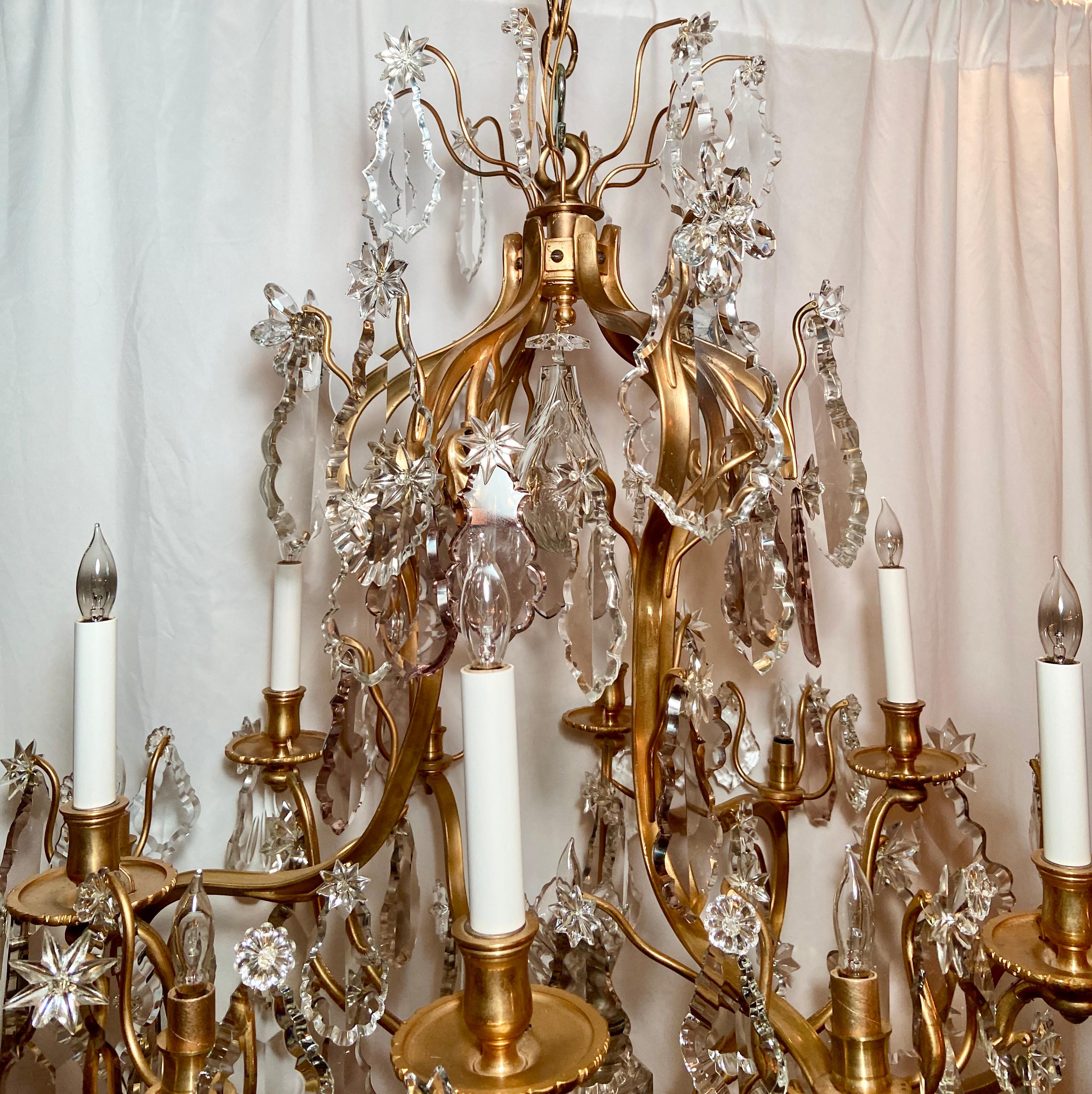 Antique French Baccarat Crystal and Gold Bronze Chandelier, Circa 1880 In Good Condition For Sale In New Orleans, LA