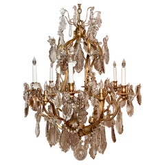 Antique French Baccarat Crystal and Gold Bronze Chandelier, Circa 1880