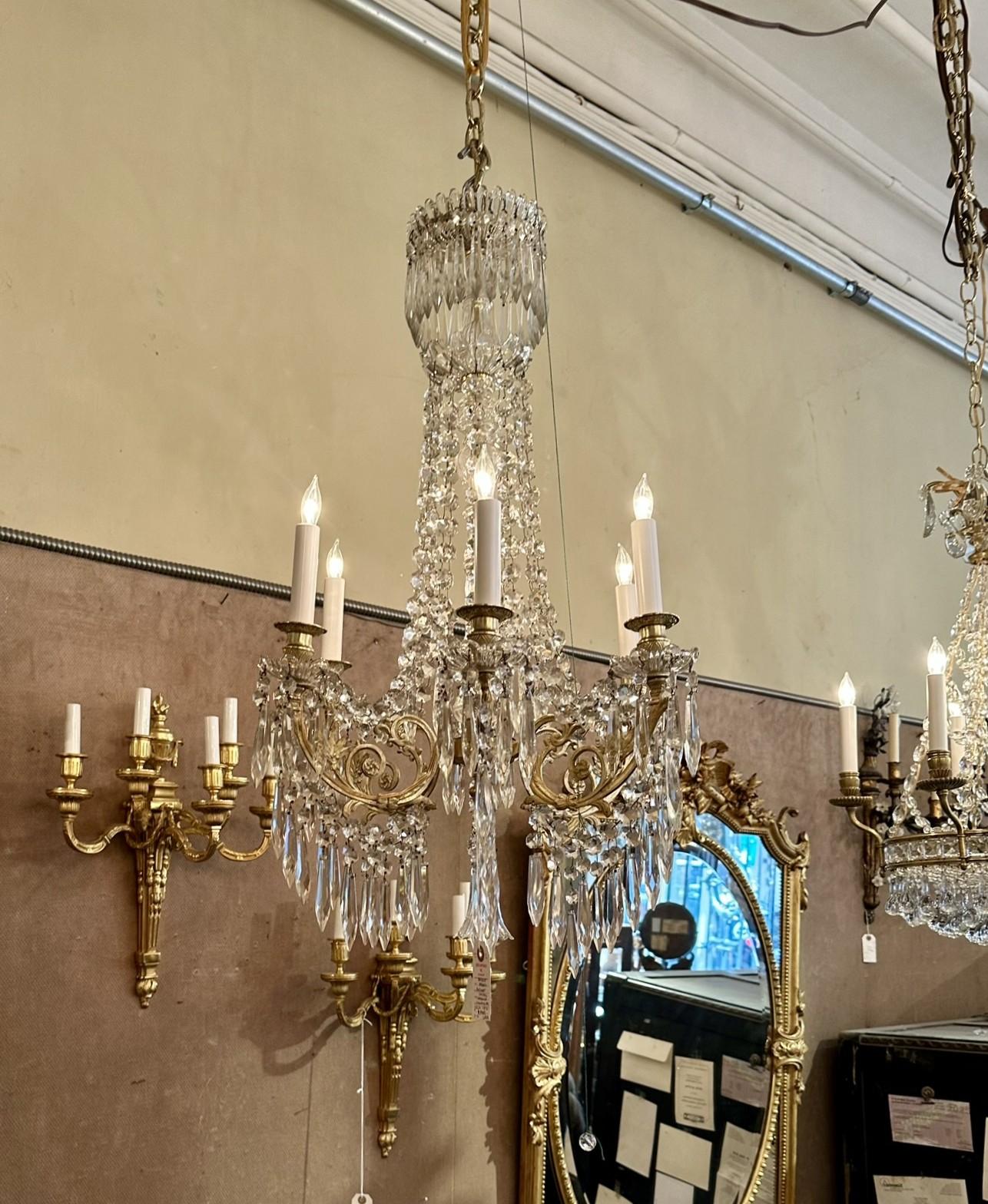 Antico lampadario francese in cristallo e bronzo dorato Baccarat, CIRCA 1890. in vendita 6