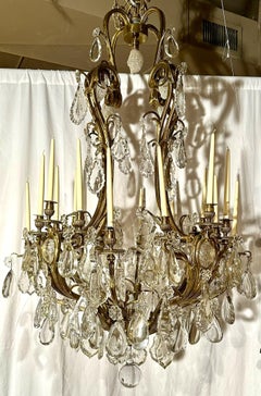Antique French Baccarat Crystal and Gold Bronze Chandelier, Circa 1890