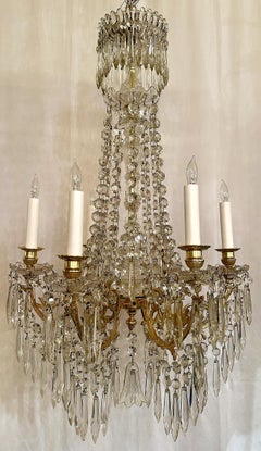 Antique French Baccarat Crystal and Gold Bronze Chandelier, Circa 1890.